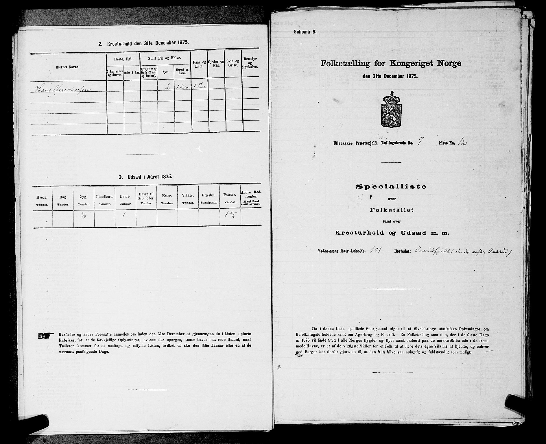 RA, 1875 census for 0235P Ullensaker, 1875, p. 932