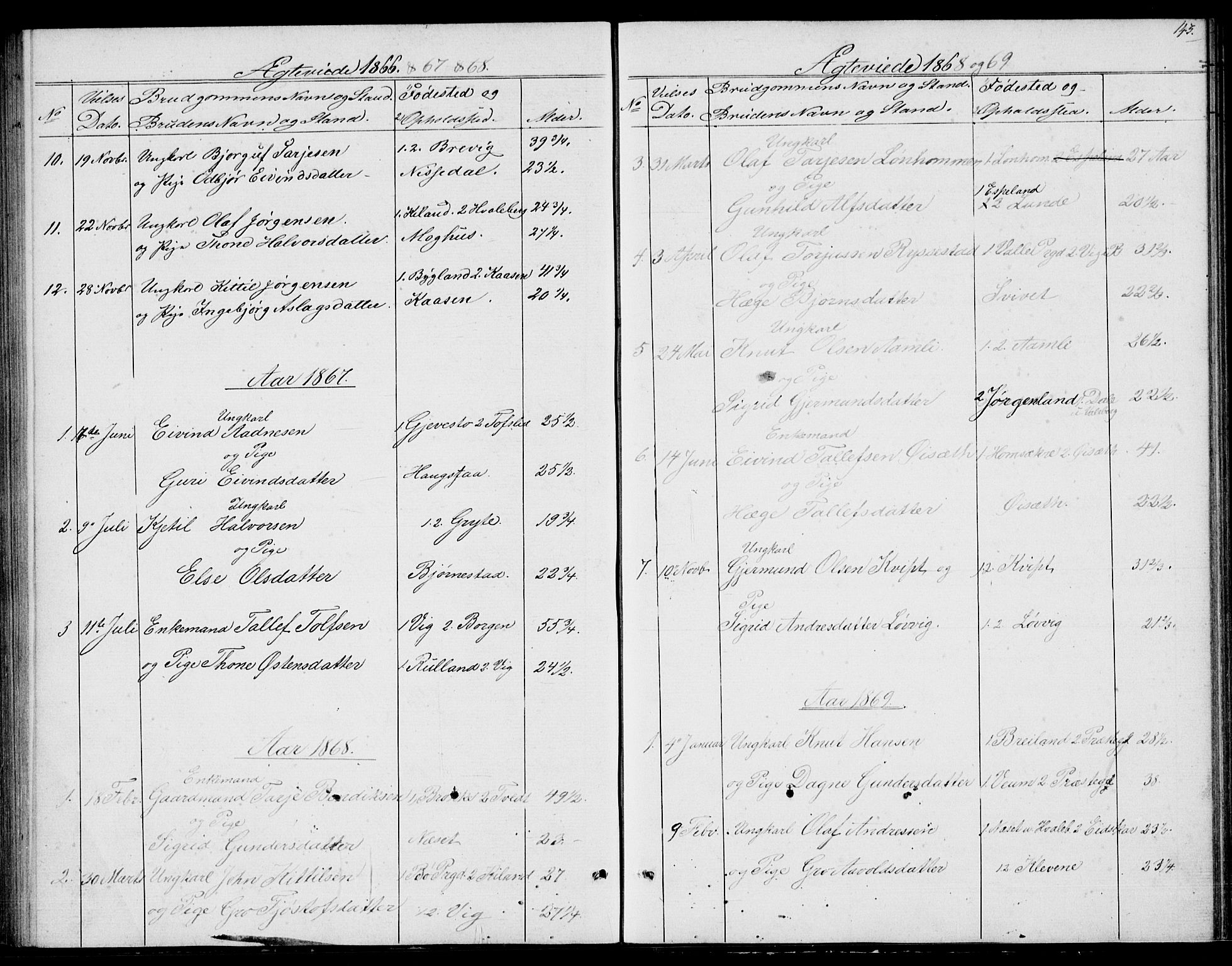 Fyresdal kirkebøker, SAKO/A-263/G/Ga/L0004: Parish register (copy) no. I 4, 1864-1892, p. 143