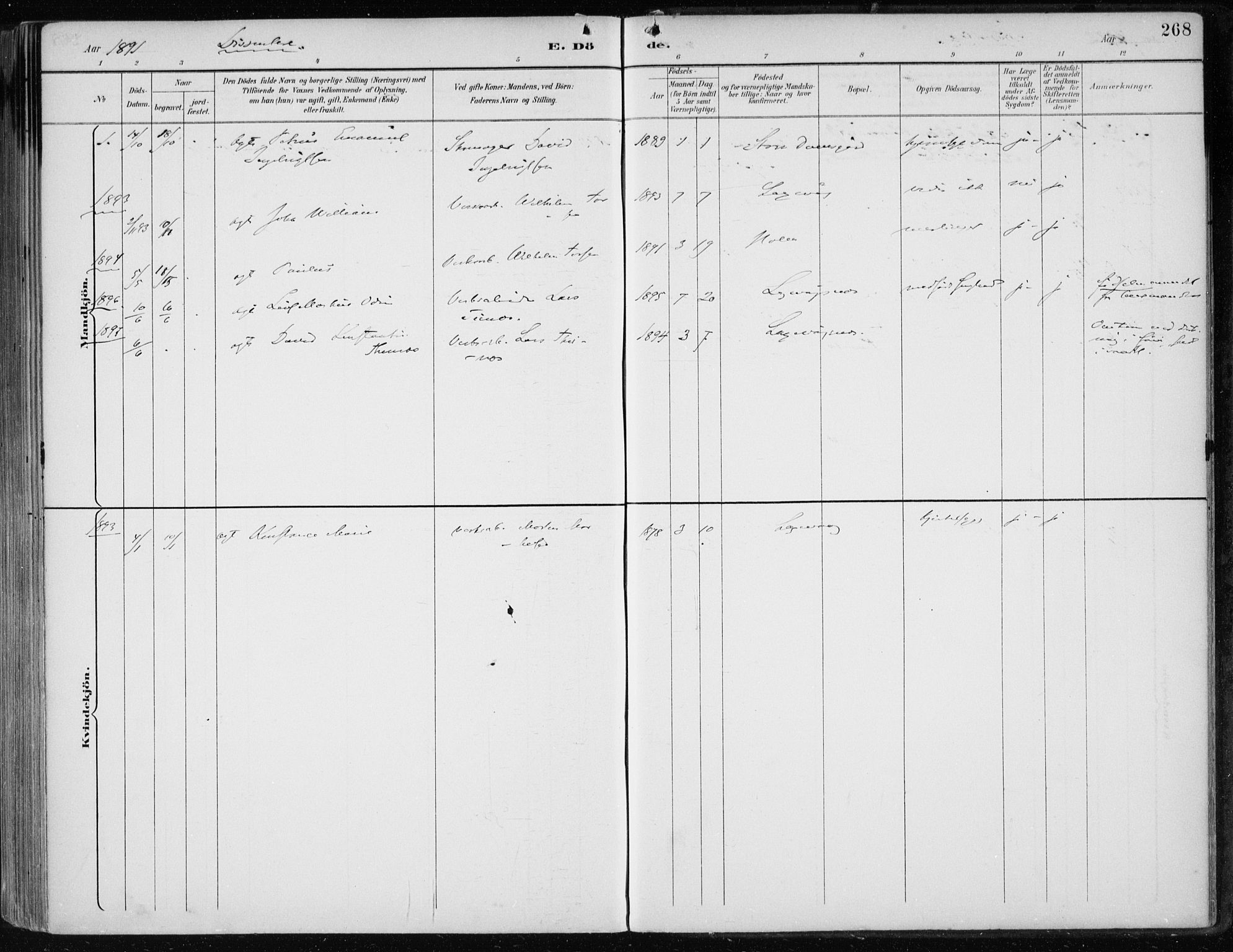 Askøy Sokneprestembete, SAB/A-74101/H/Ha/Haa/Haae/L0003: Parish register (official) no. E 3, 1891-1903, p. 268