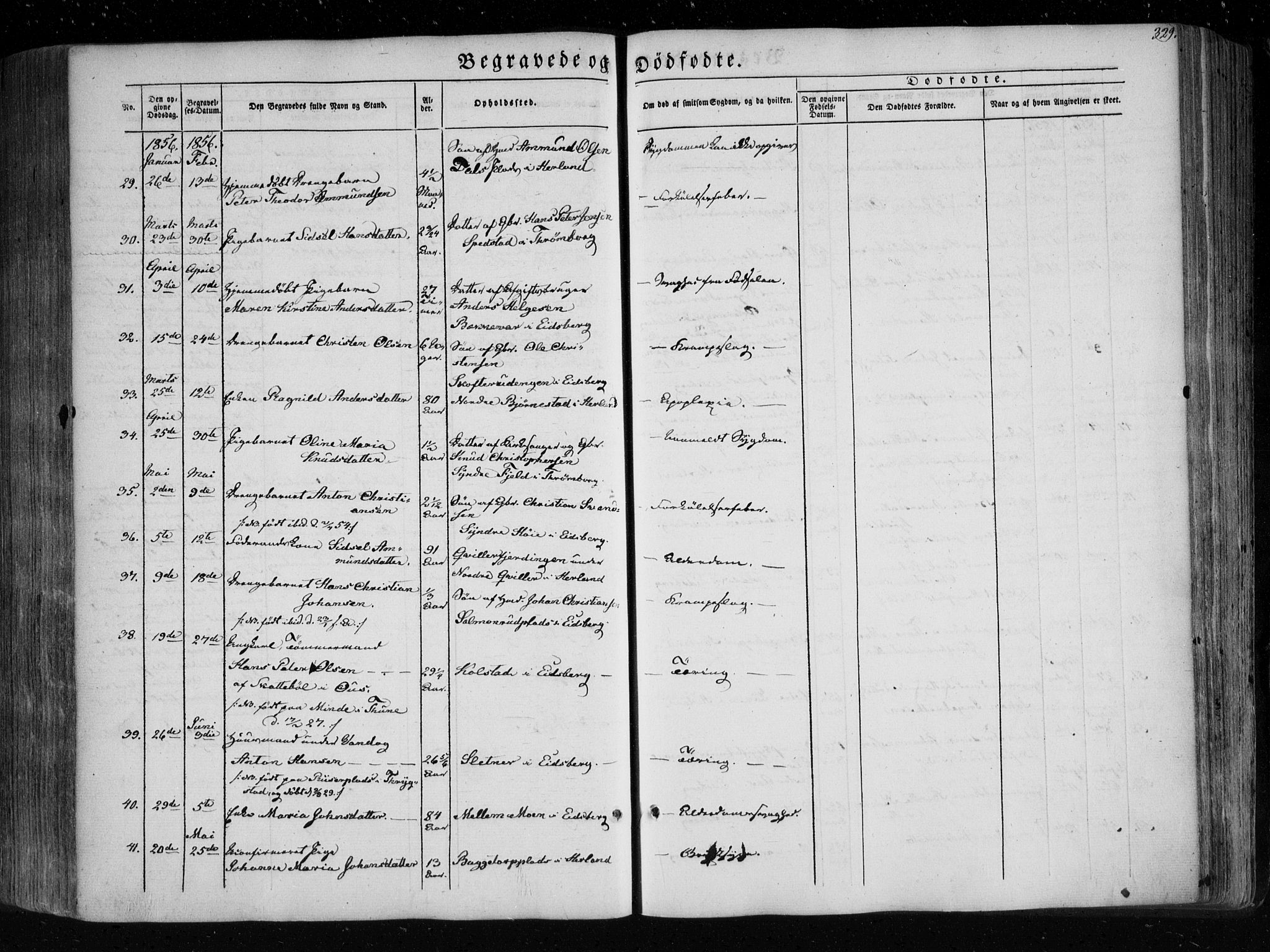 Eidsberg prestekontor Kirkebøker, SAO/A-10905/F/Fa/L0009: Parish register (official) no. I 9, 1849-1856, p. 329
