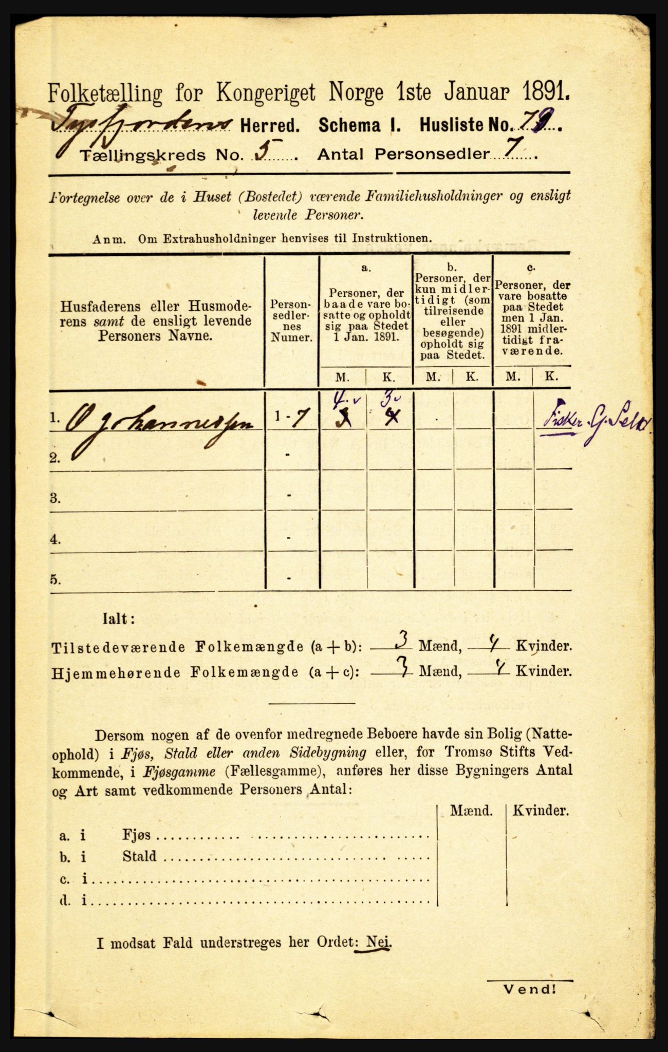 RA, 1891 census for 1850 Tysfjord, 1891, p. 1790