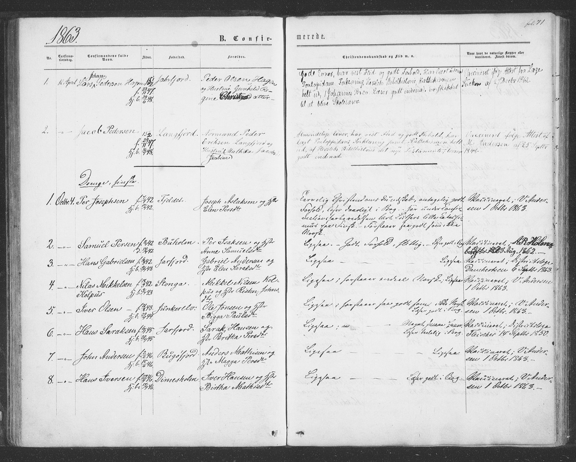 Sør-Varanger sokneprestkontor, AV/SATØ-S-1331/H/Ha/L0001kirke: Parish register (official) no. 1, 1863-1872, p. 71