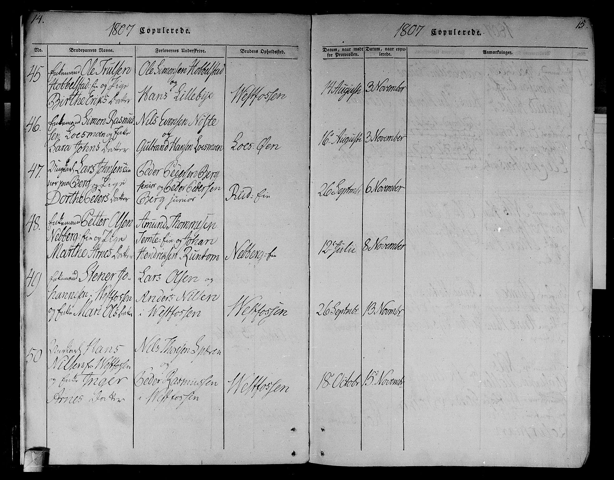 Eiker kirkebøker, AV/SAKO-A-4/F/Fa/L0010: Parish register (official) no. I 10, 1806-1815, p. 14-15