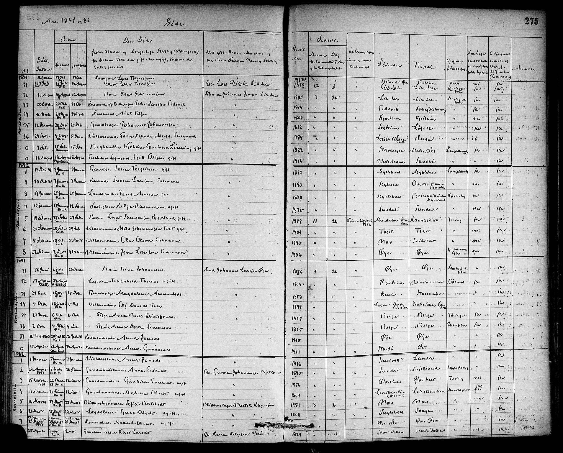 Kvinnherad sokneprestembete, AV/SAB-A-76401/H/Haa: Parish register (official) no. A 9, 1873-1886, p. 275