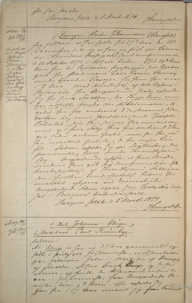 Bergen politikammer / politidistrikt, AV/SAB-A-60401/I/Ic, 1874-1878