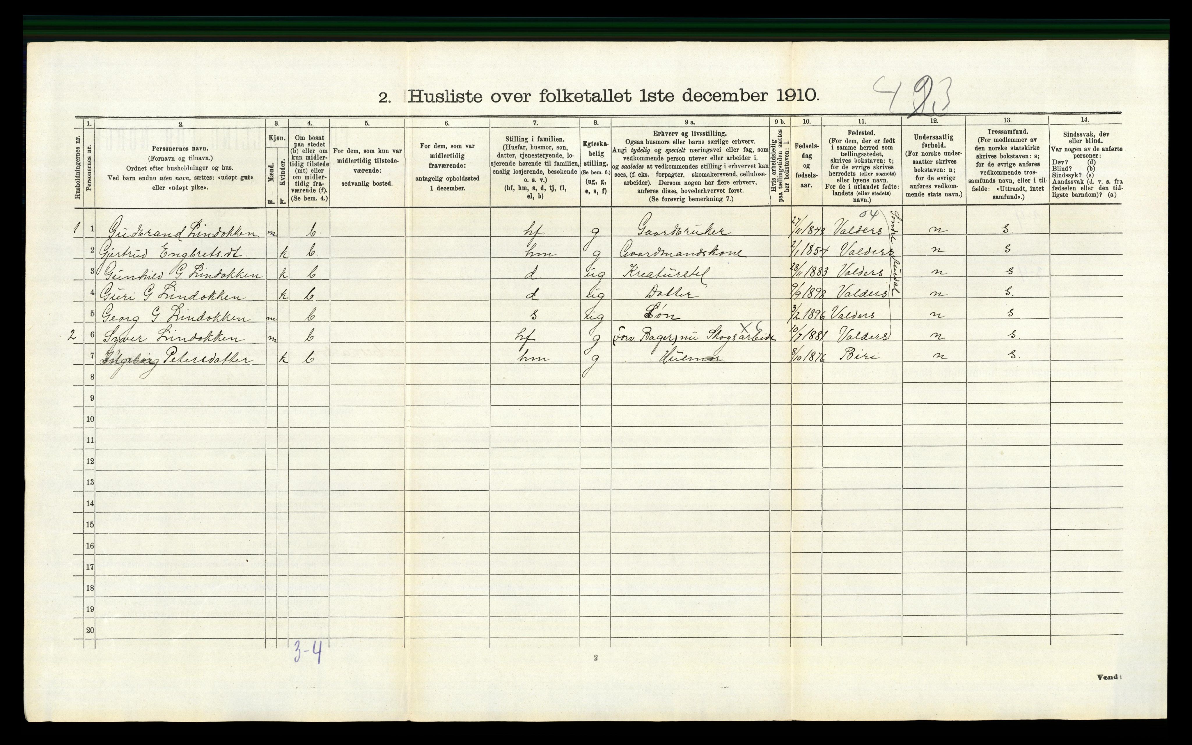 RA, 1910 census for Fåberg, 1910, p. 193