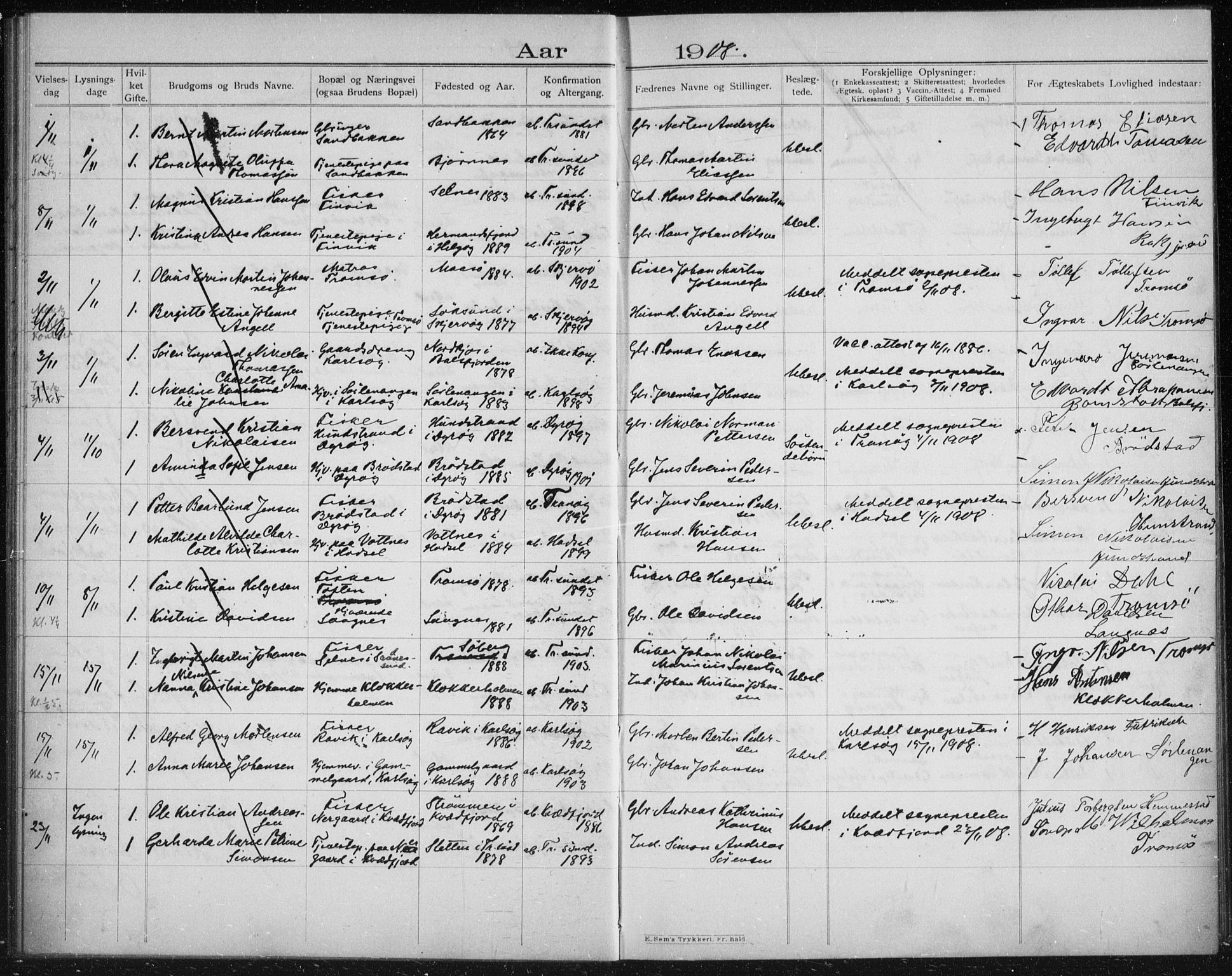 Tromsøysund sokneprestkontor, AV/SATØ-S-1304/H/Hc/L0058: Banns register no. 58, 1905-1912