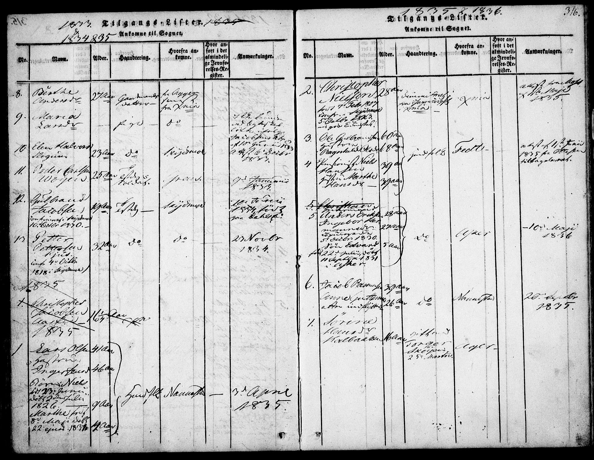 Nittedal prestekontor Kirkebøker, AV/SAO-A-10365a/F/Fa/L0003: Parish register (official) no. I 3, 1814-1836, p. 316