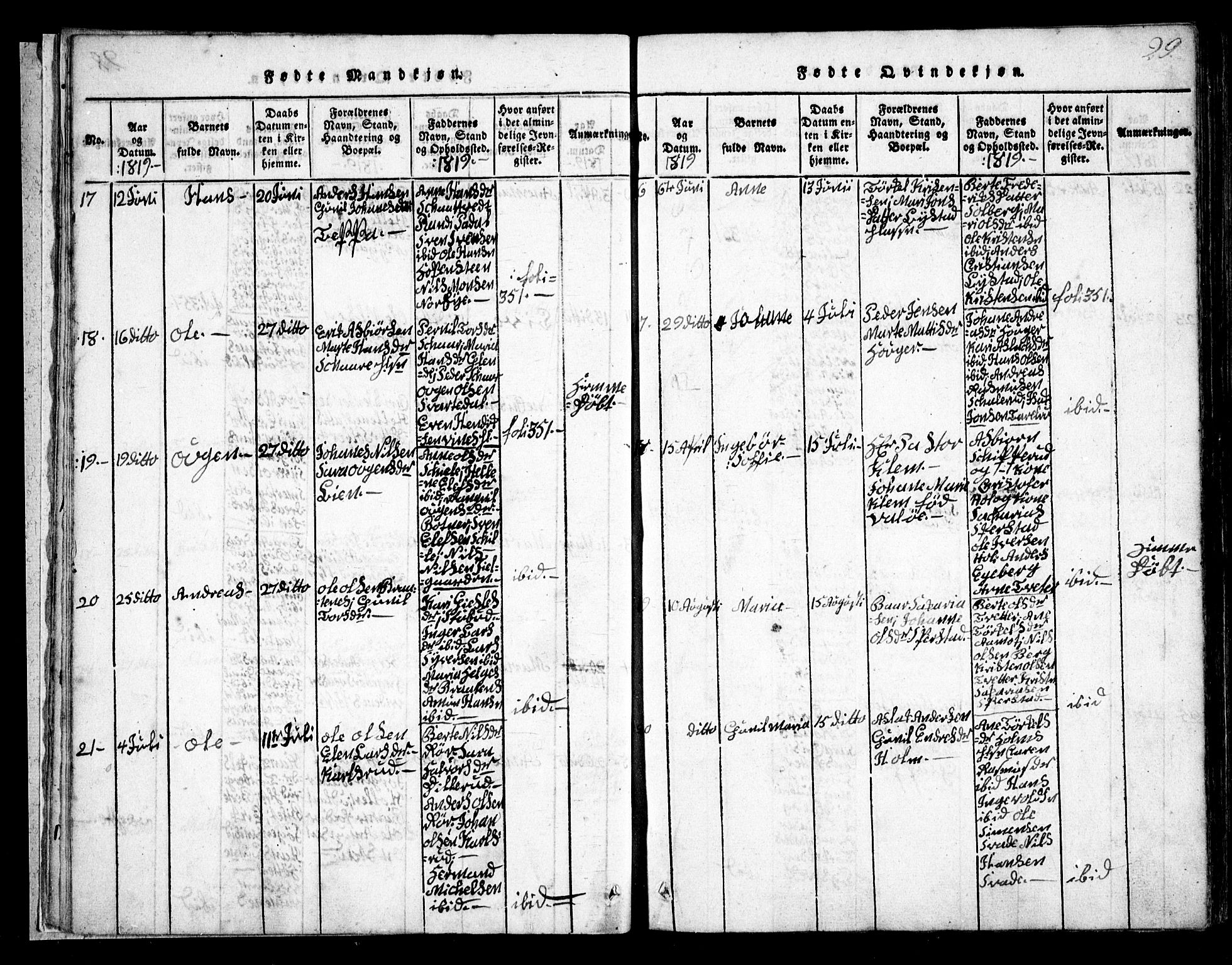Skiptvet prestekontor Kirkebøker, SAO/A-20009/G/Ga/L0001: Parish register (copy) no. 1, 1815-1838, p. 29