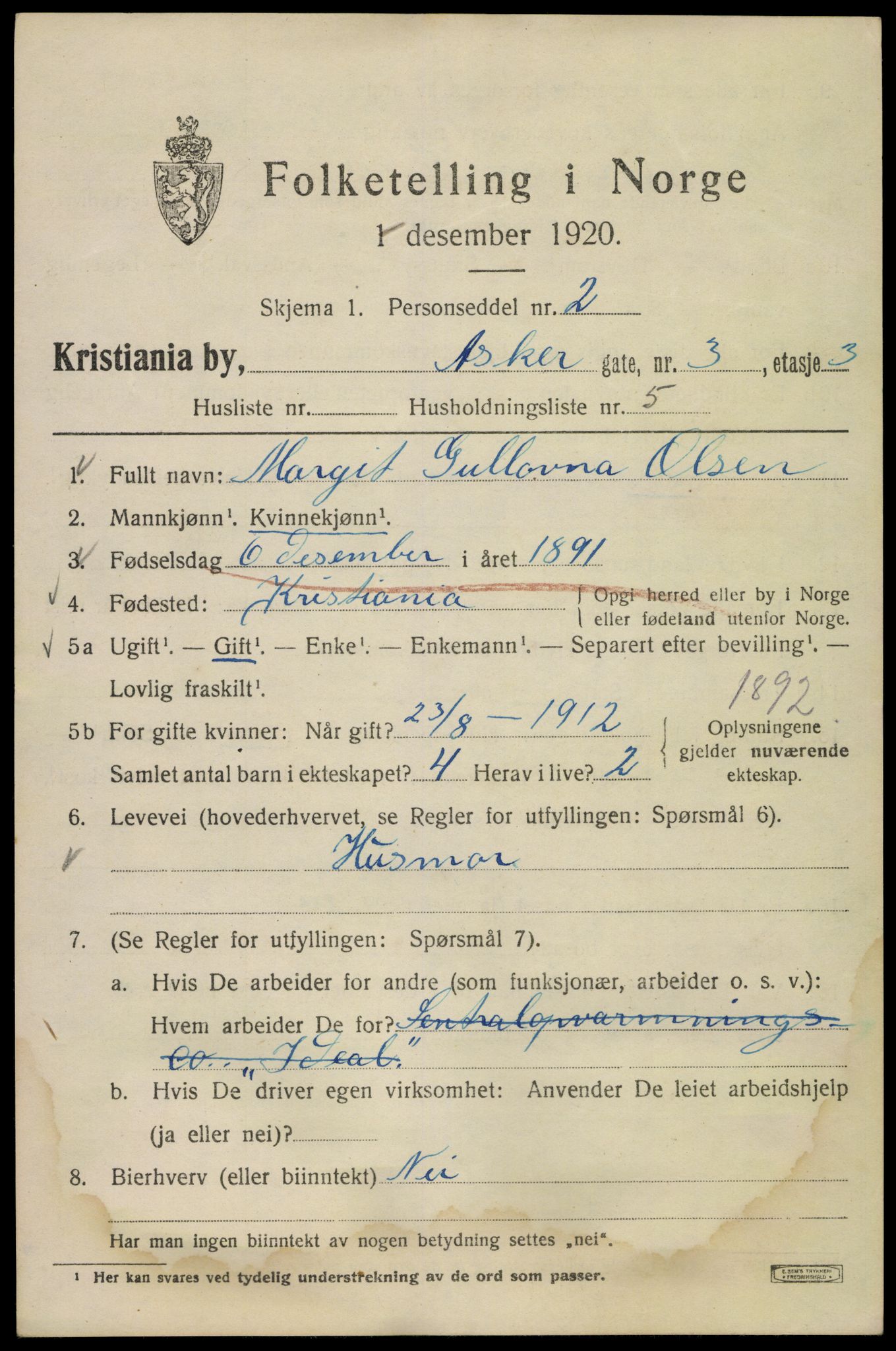 SAO, 1920 census for Kristiania, 1920, p. 146781