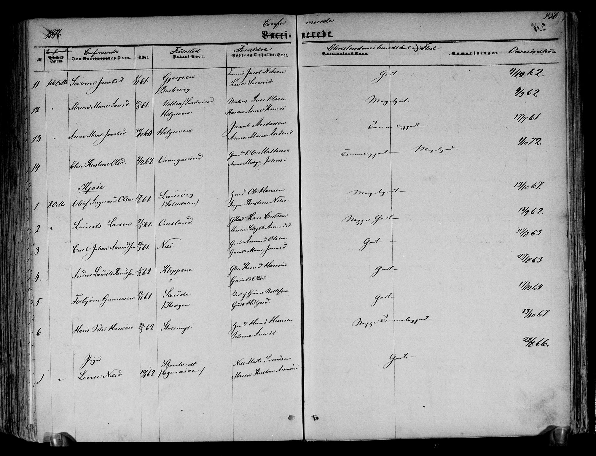 Brunlanes kirkebøker, AV/SAKO-A-342/F/Fa/L0005: Parish register (official) no. I 5, 1862-1877, p. 456