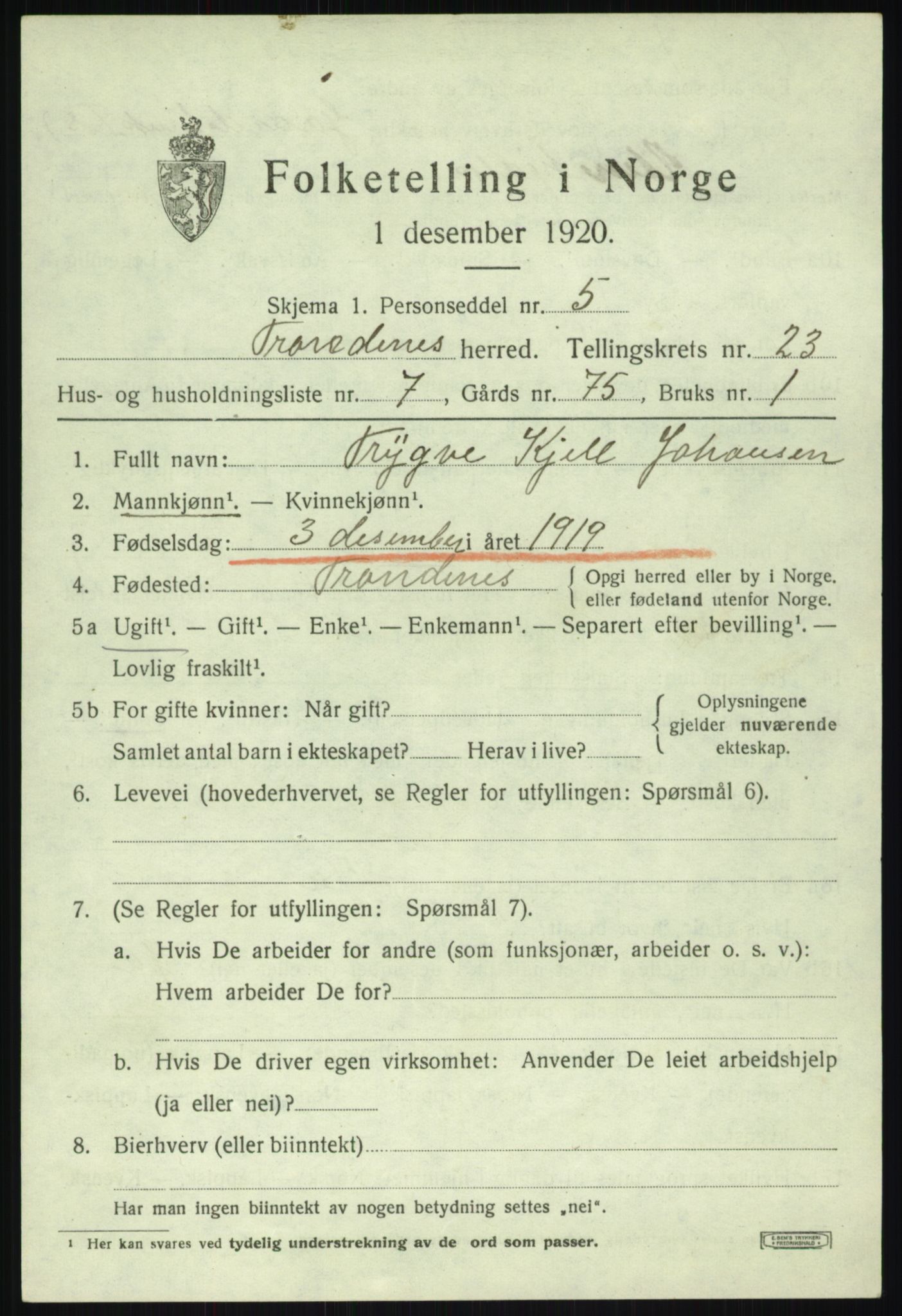 SATØ, 1920 census for Trondenes, 1920, p. 17960