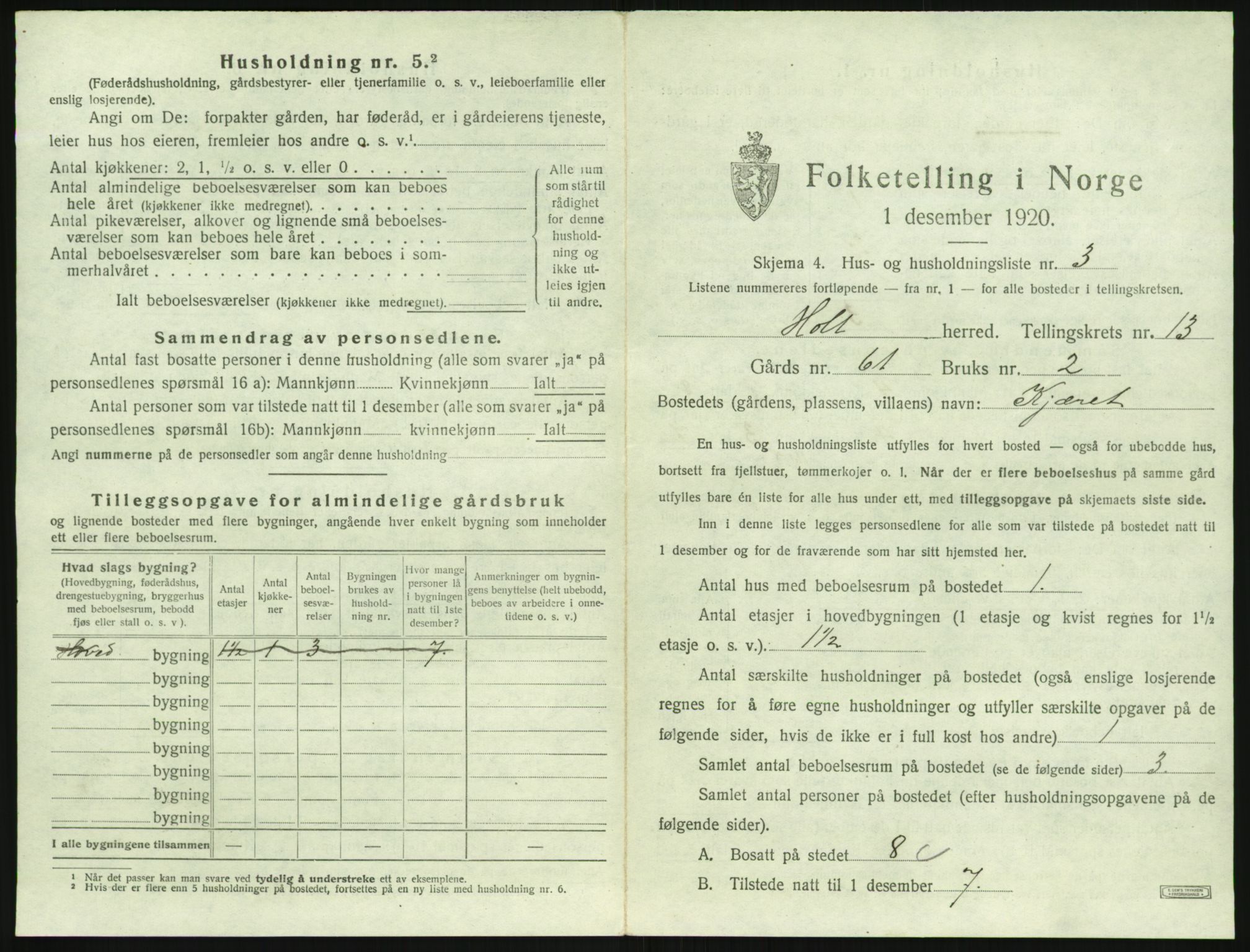 SAK, 1920 census for Holt, 1920, p. 1360