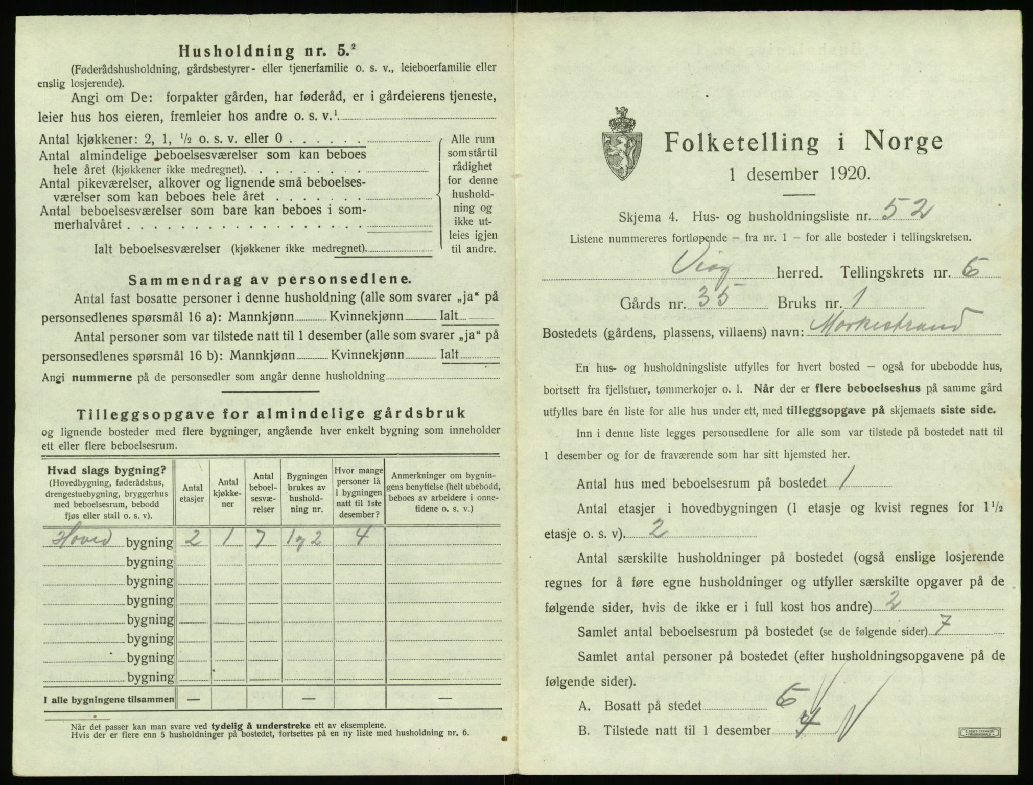 SAT, 1920 census for Veøy, 1920, p. 449