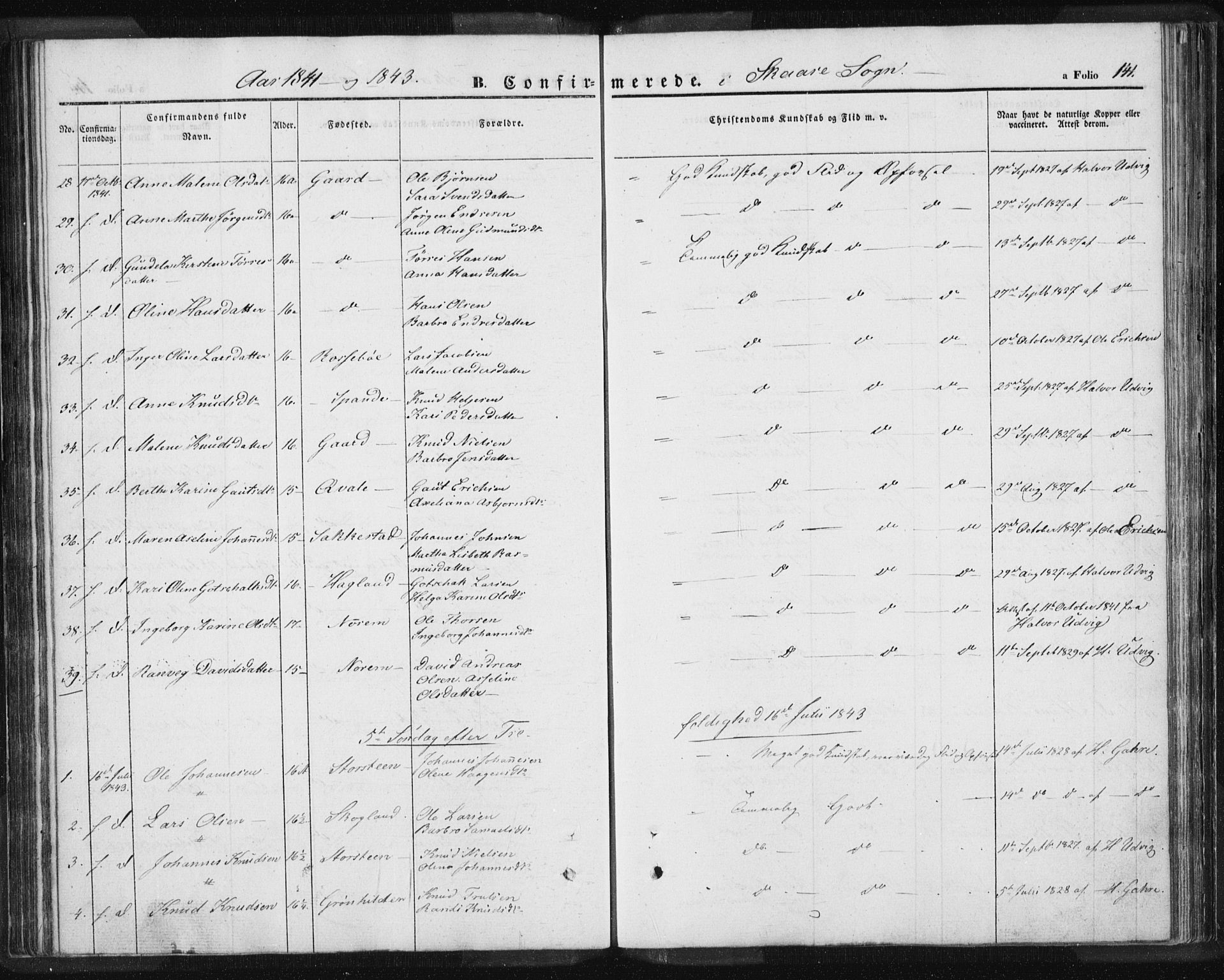 Torvastad sokneprestkontor, AV/SAST-A -101857/H/Ha/Haa/L0006: Parish register (official) no. A 6, 1836-1847, p. 141