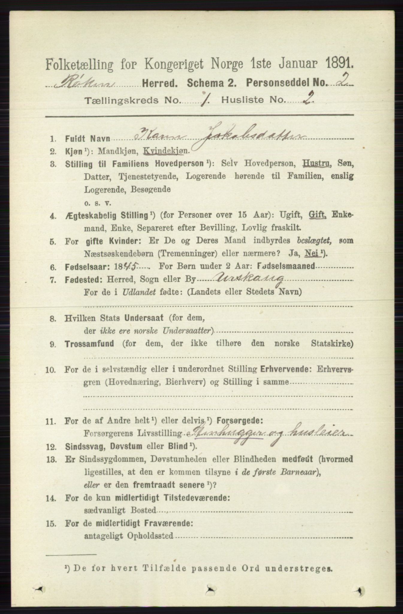 RA, 1891 census for 0627 Røyken, 1891, p. 96