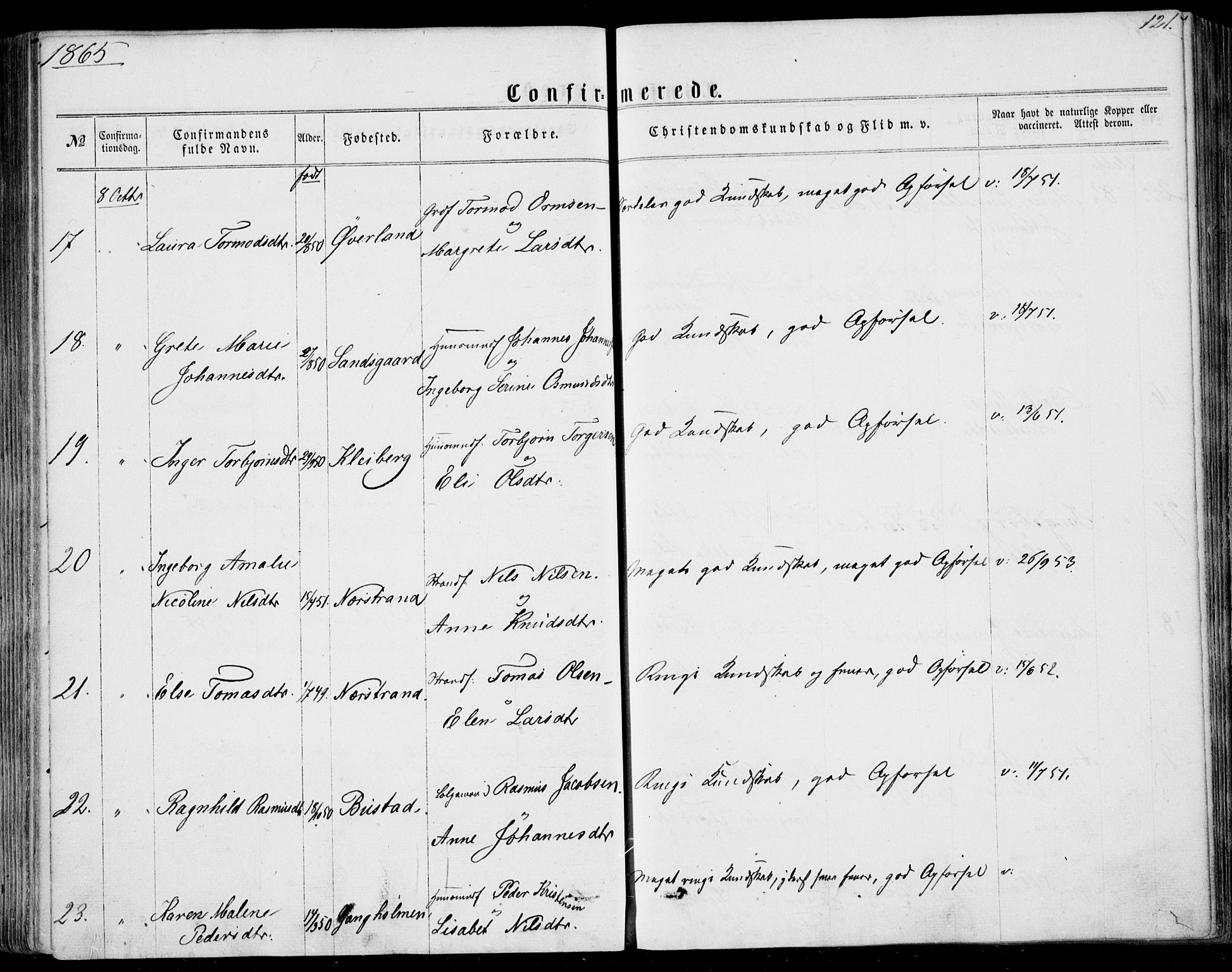 Nedstrand sokneprestkontor, AV/SAST-A-101841/01/IV: Parish register (official) no. A 9, 1861-1876, p. 121