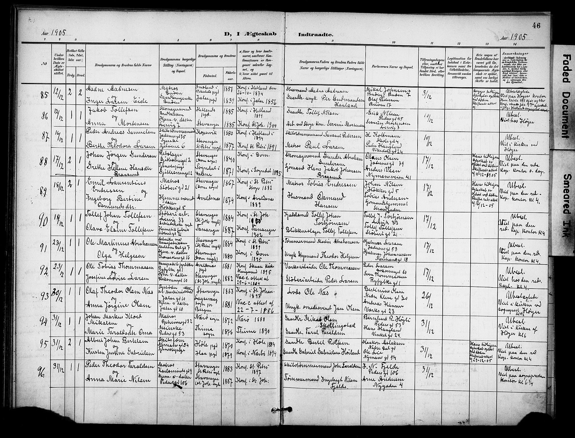 St. Johannes sokneprestkontor, AV/SAST-A-101814/001/30/30BB/L0005: Parish register (copy) no. B 5, 1901-1917, p. 46