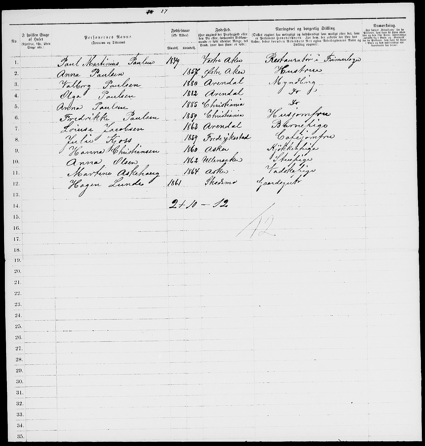 RA, 1885 census for 0301 Kristiania, 1885, p. 1245