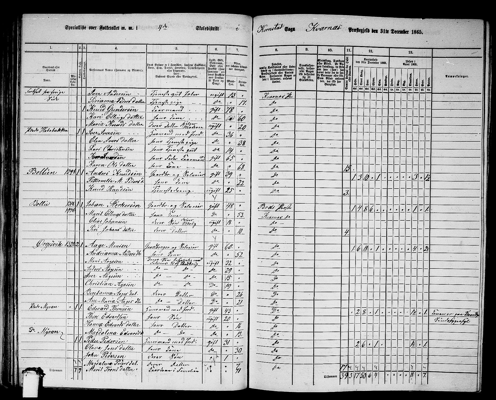 RA, 1865 census for Kvernes, 1865, p. 70