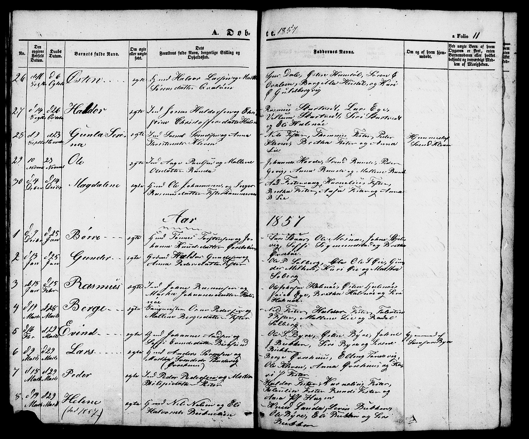 Hjelmeland sokneprestkontor, SAST/A-101843/01/V/L0005: Parish register (copy) no. B 5, 1853-1892, p. 11