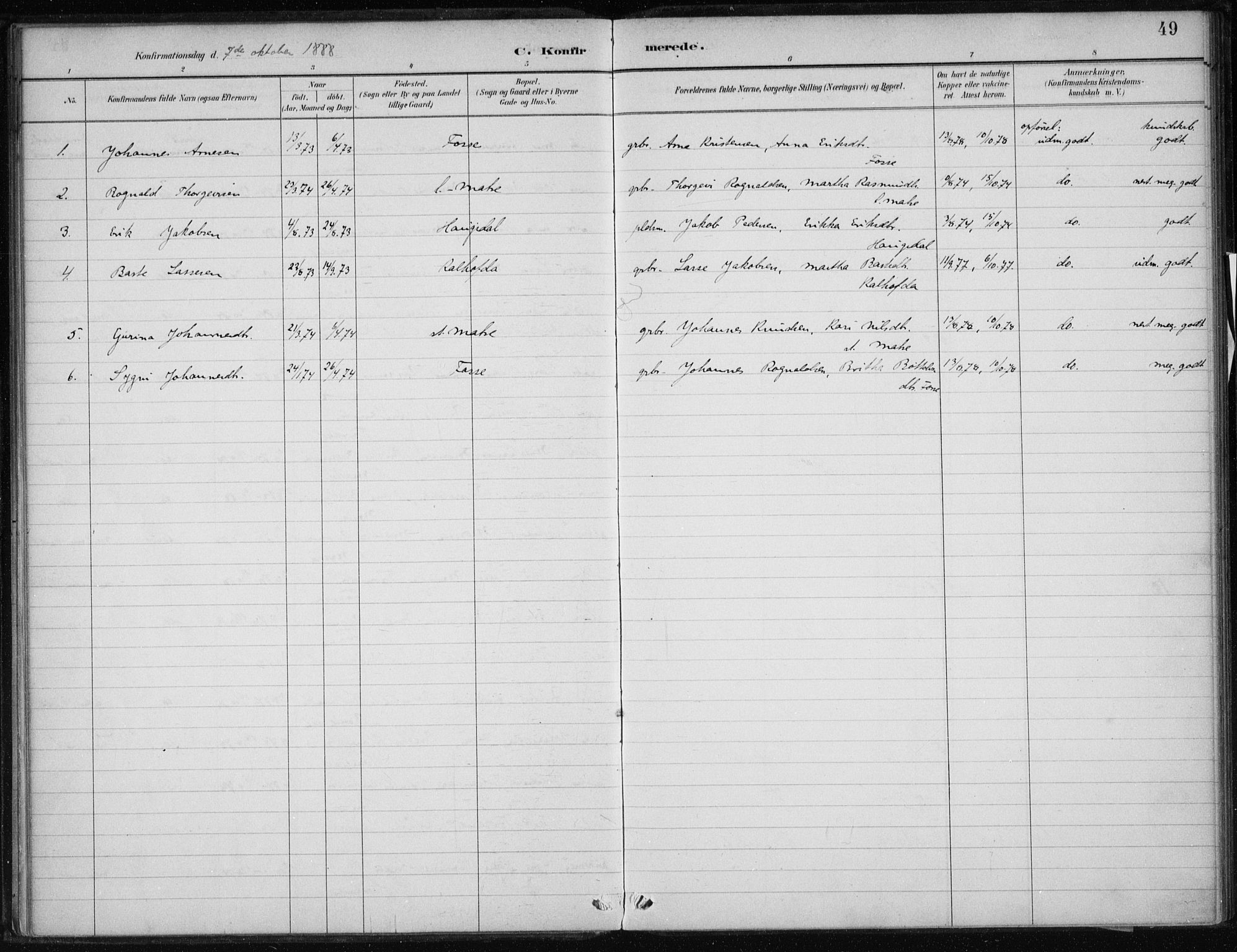 Masfjorden Sokneprestembete, AV/SAB-A-77001: Parish register (official) no. C  1, 1882-1896, p. 49