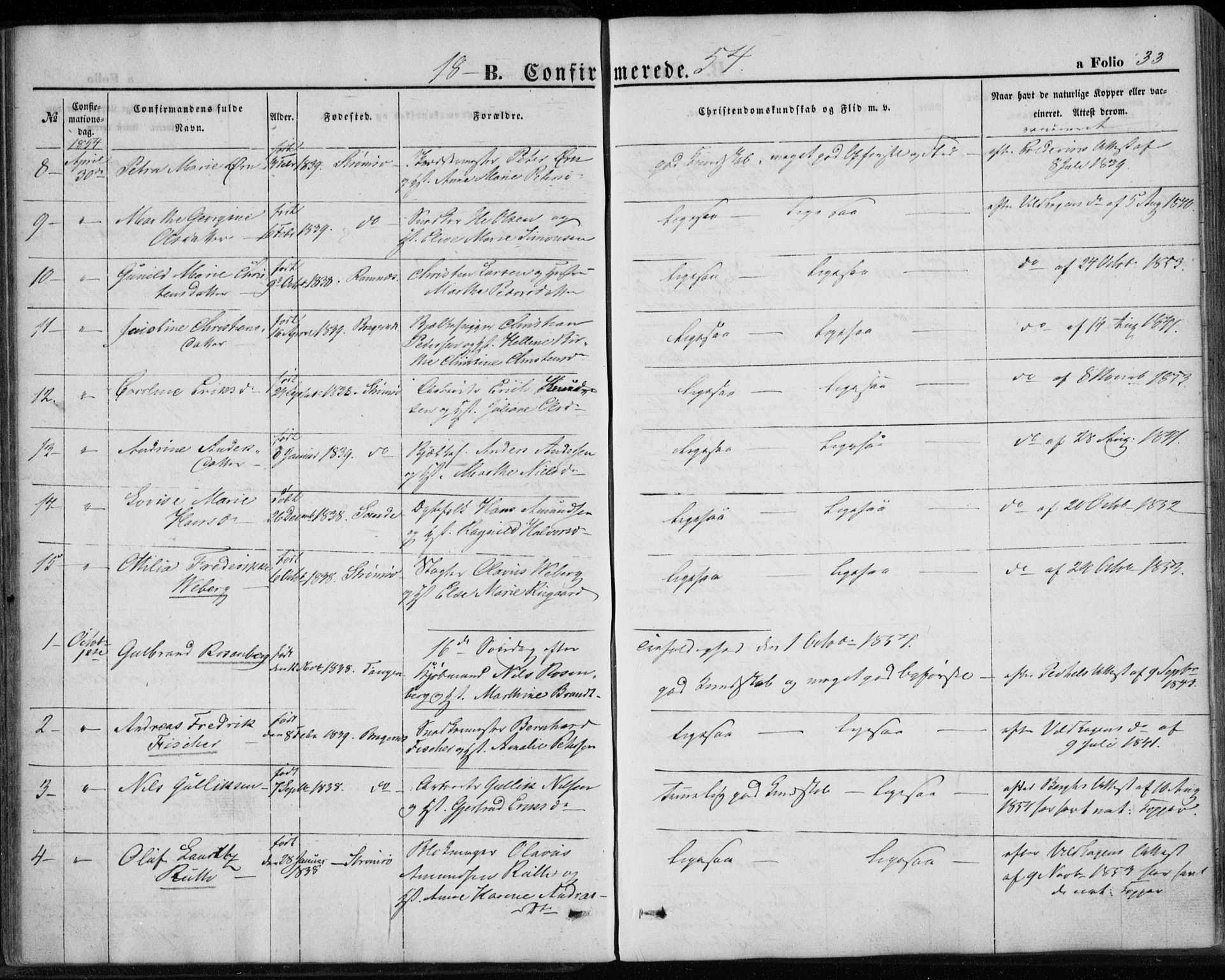 Strømsø kirkebøker, AV/SAKO-A-246/F/Fa/L0017: Parish register (official) no. I 17, 1848-1865, p. 33