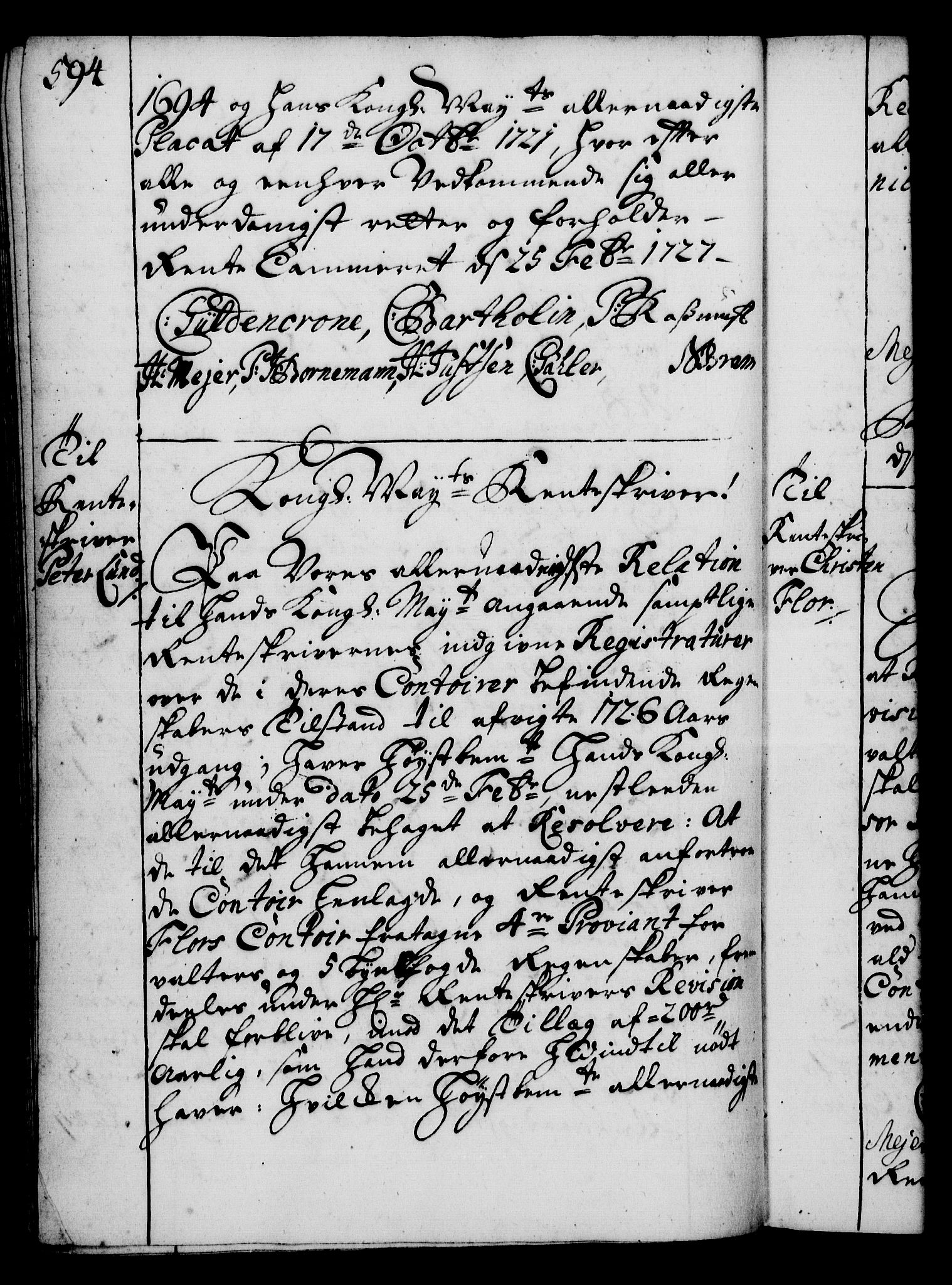 Rentekammeret, Kammerkanselliet, RA/EA-3111/G/Gg/Gga/L0002: Norsk ekspedisjonsprotokoll med register (merket RK 53.2), 1723-1727, p. 594