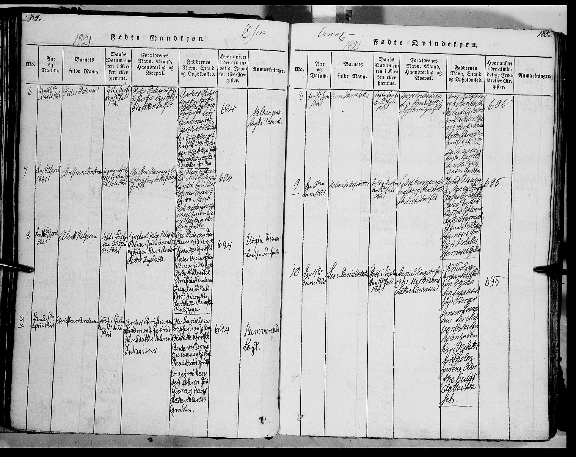 Trysil prestekontor, AV/SAH-PREST-046/H/Ha/Haa/L0003: Parish register (official) no. 3 /2, 1814-1842, p. 134-135