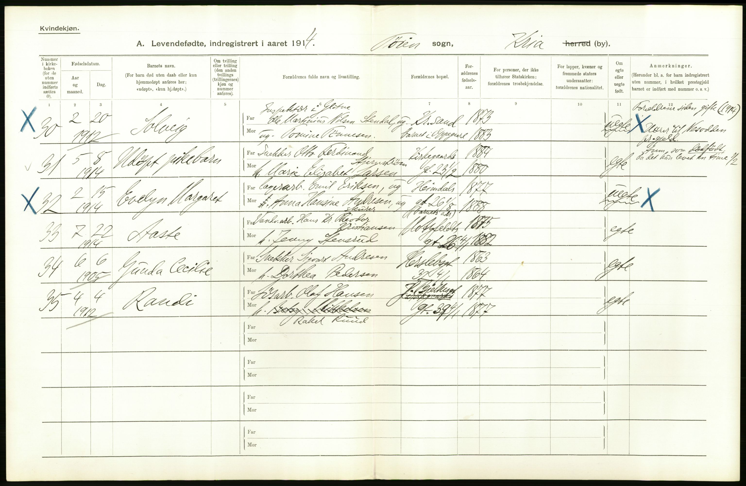 Statistisk sentralbyrå, Sosiodemografiske emner, Befolkning, AV/RA-S-2228/D/Df/Dfb/Dfbd/L0005: Kristiania: Levendefødte menn og kvinner., 1914, p. 404