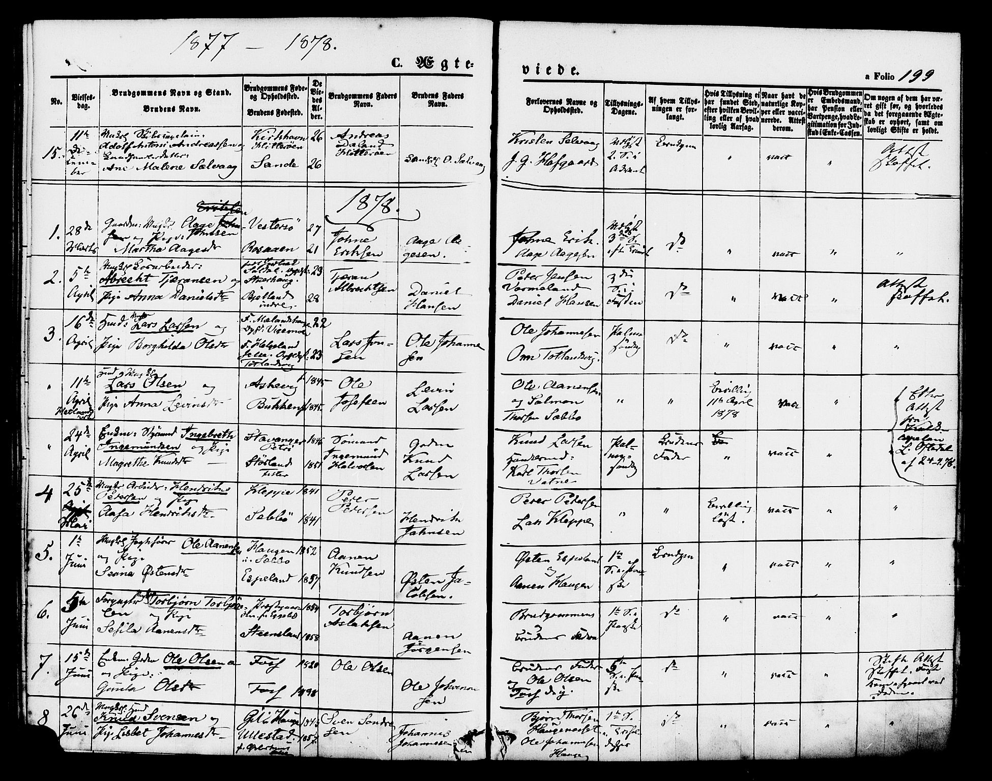 Hjelmeland sokneprestkontor, SAST/A-101843/01/IV/L0011: Parish register (official) no. A 11, 1861-1878, p. 199