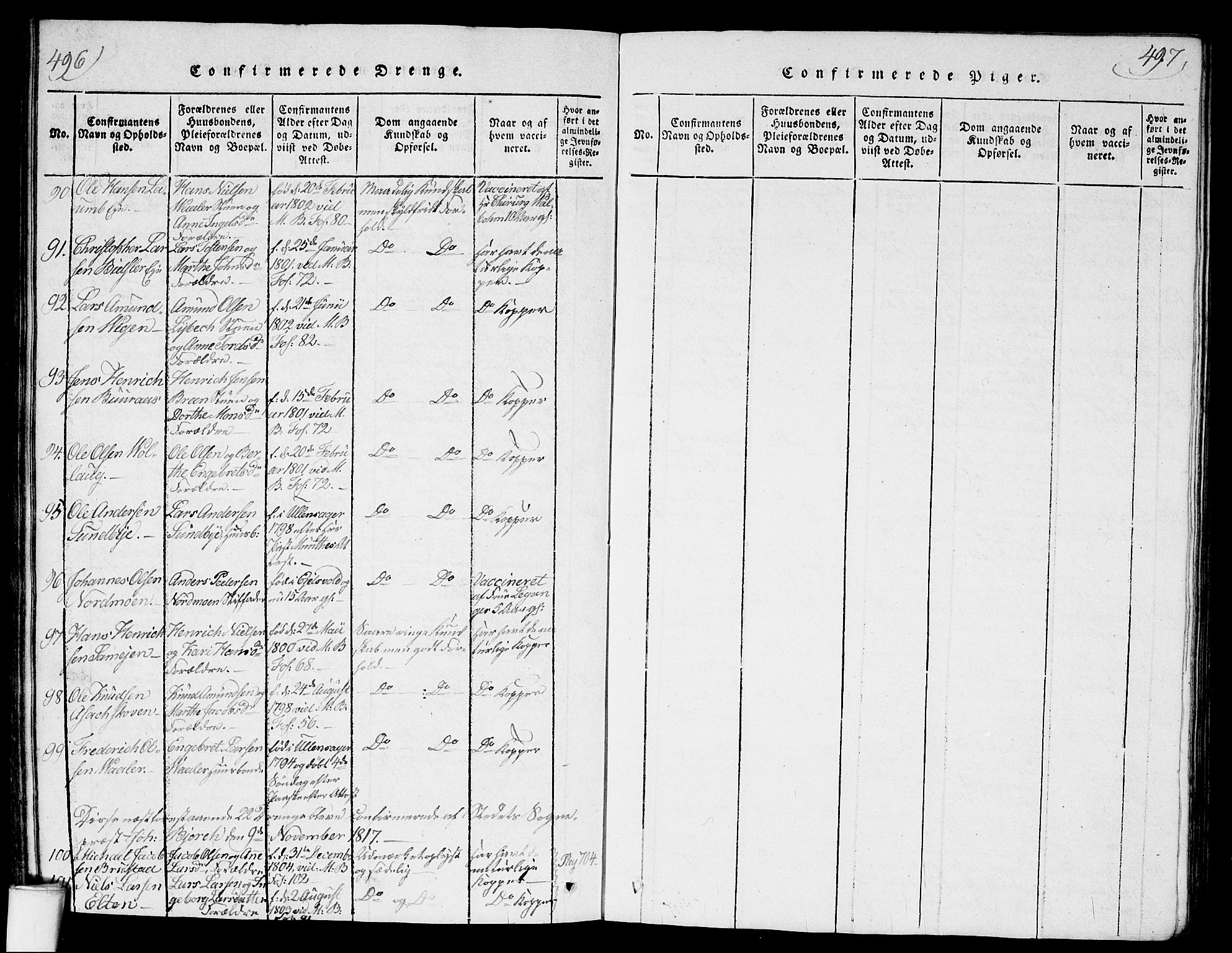 Nannestad prestekontor Kirkebøker, SAO/A-10414a/G/Ga/L0001: Parish register (copy) no. I 1, 1815-1839, p. 496-497
