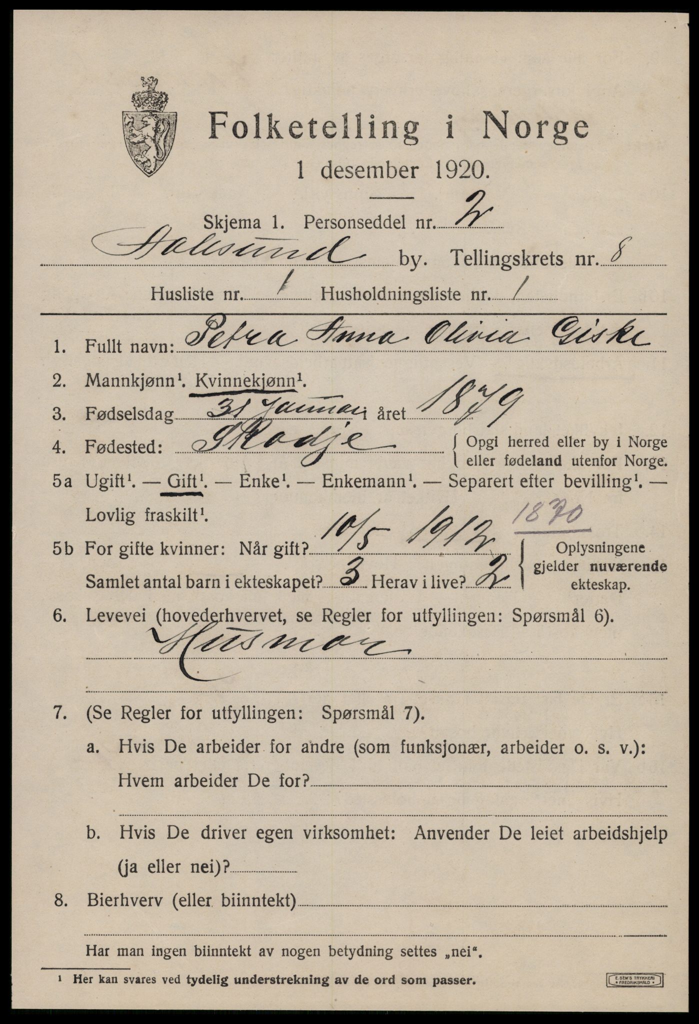 SAT, 1920 census for Ålesund, 1920, p. 21246