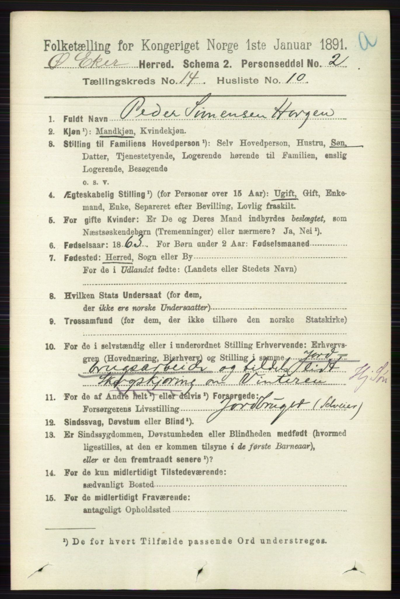RA, 1891 census for 0624 Øvre Eiker, 1891, p. 6510