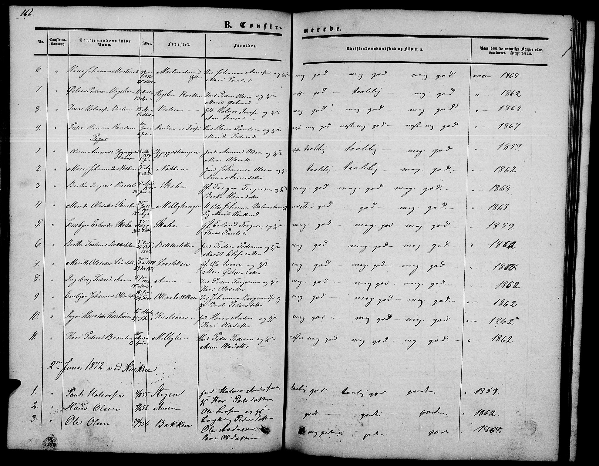 Nord-Fron prestekontor, SAH/PREST-080/H/Ha/Hab/L0002: Parish register (copy) no. 2, 1851-1883, p. 166