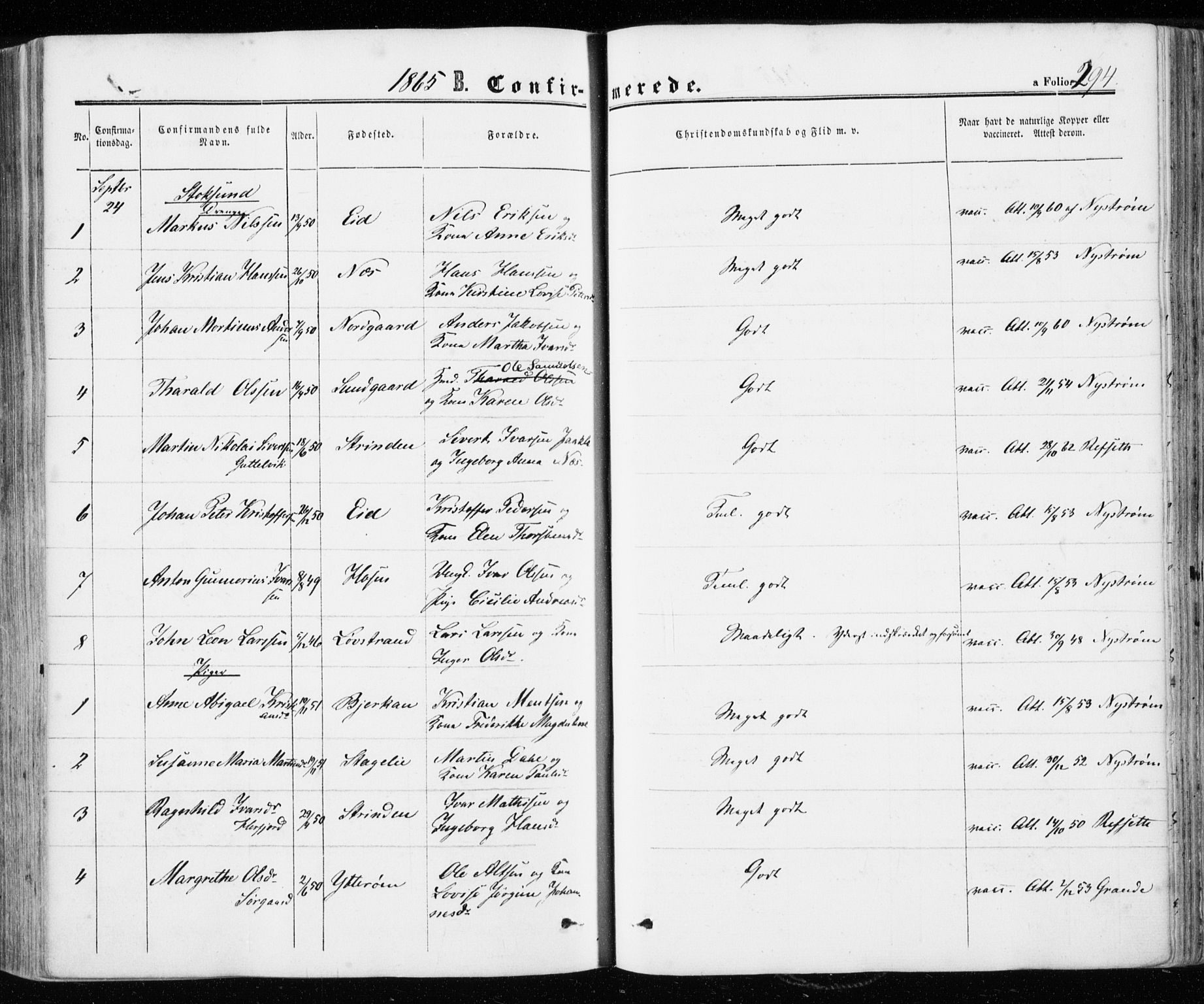 Ministerialprotokoller, klokkerbøker og fødselsregistre - Sør-Trøndelag, SAT/A-1456/657/L0705: Parish register (official) no. 657A06, 1858-1867, p. 294