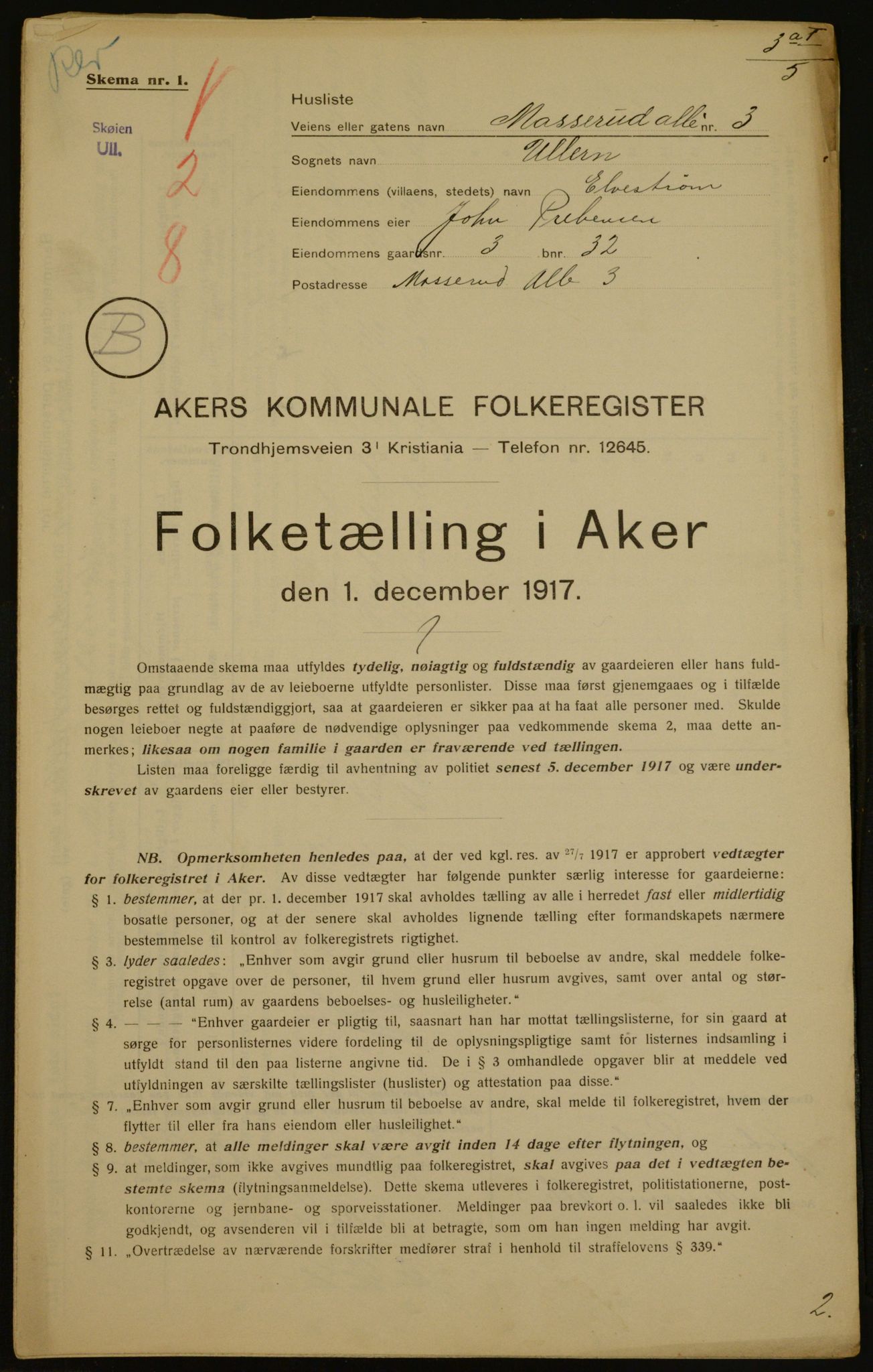 OBA, Municipal Census 1917 for Aker, 1917, p. 5550