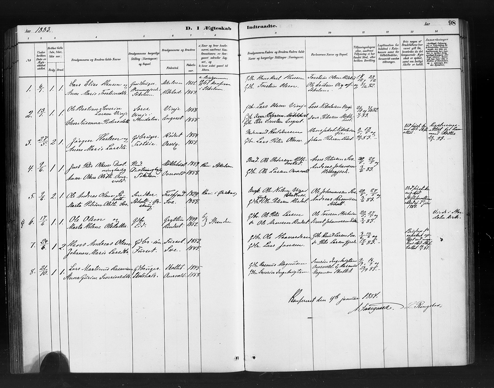 Ministerialprotokoller, klokkerbøker og fødselsregistre - Møre og Romsdal, SAT/A-1454/520/L0283: Parish register (official) no. 520A12, 1882-1898, p. 98