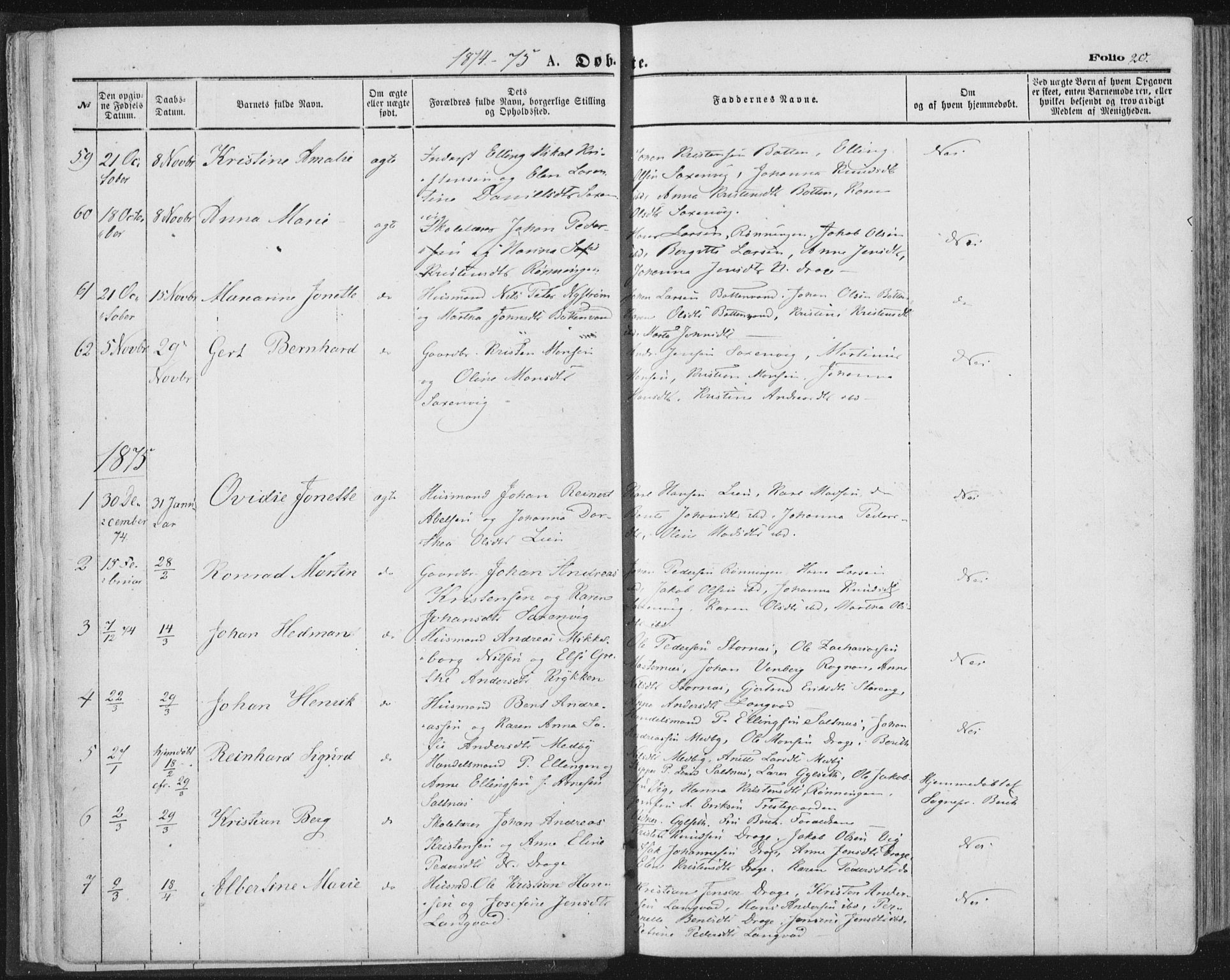 Ministerialprotokoller, klokkerbøker og fødselsregistre - Nordland, SAT/A-1459/847/L0668: Parish register (official) no. 847A08, 1872-1886, p. 20