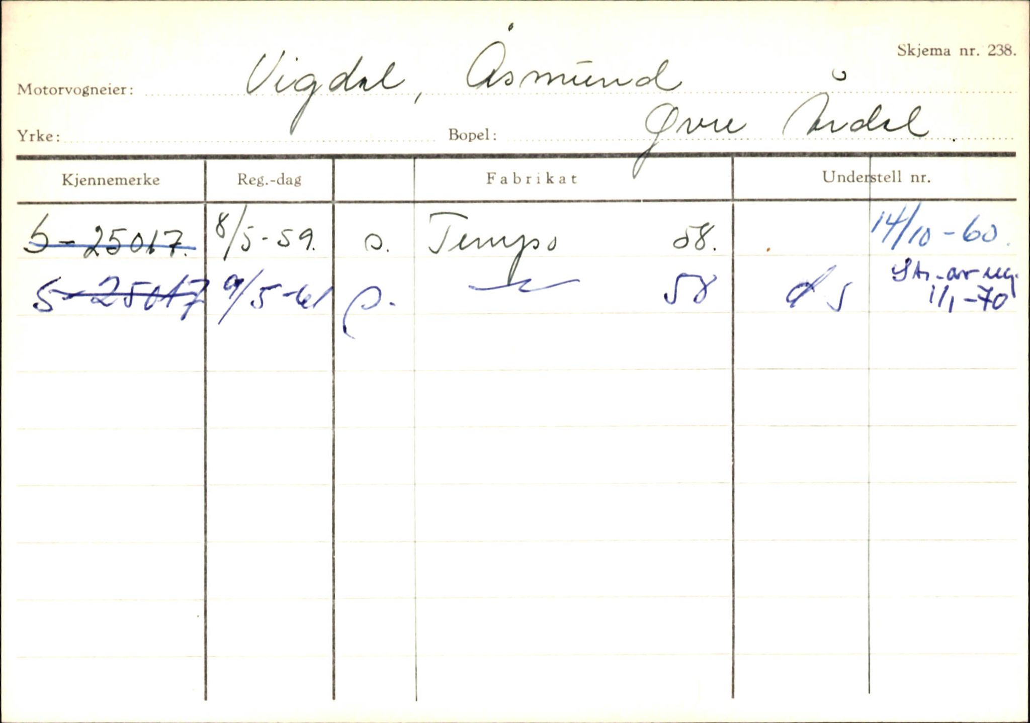 Statens vegvesen, Sogn og Fjordane vegkontor, AV/SAB-A-5301/4/F/L0146: Registerkort Årdal R-Å samt diverse kort, 1945-1975, p. 1210