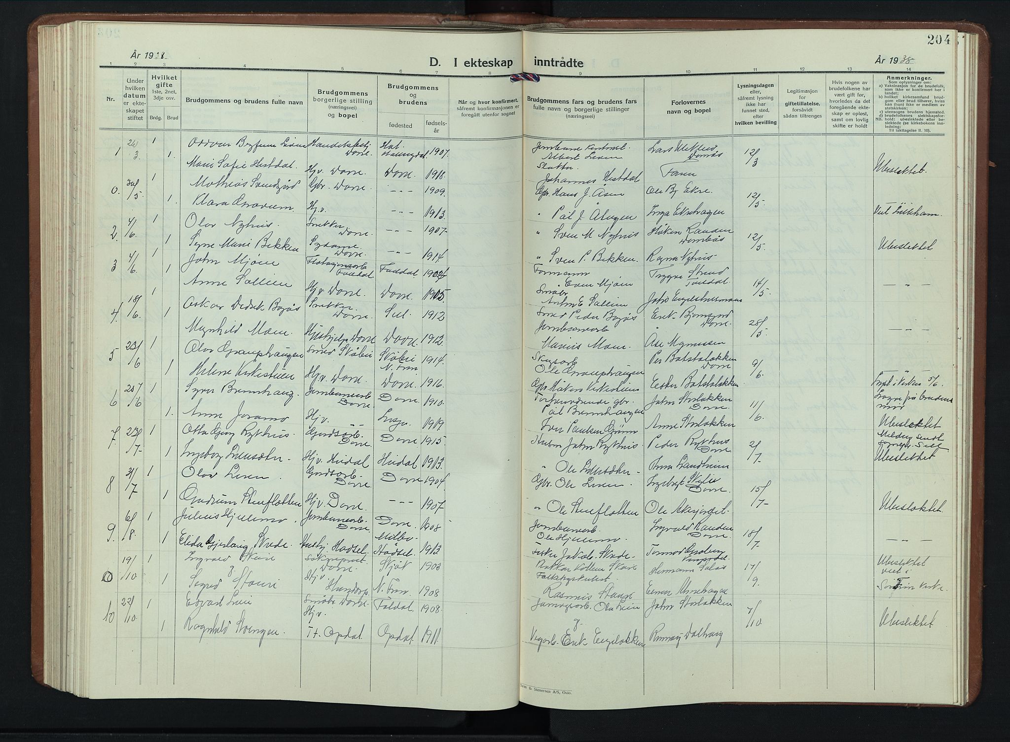 Dovre prestekontor, AV/SAH-PREST-066/H/Ha/Hab/L0004: Parish register (copy) no. 4, 1926-1949, p. 204