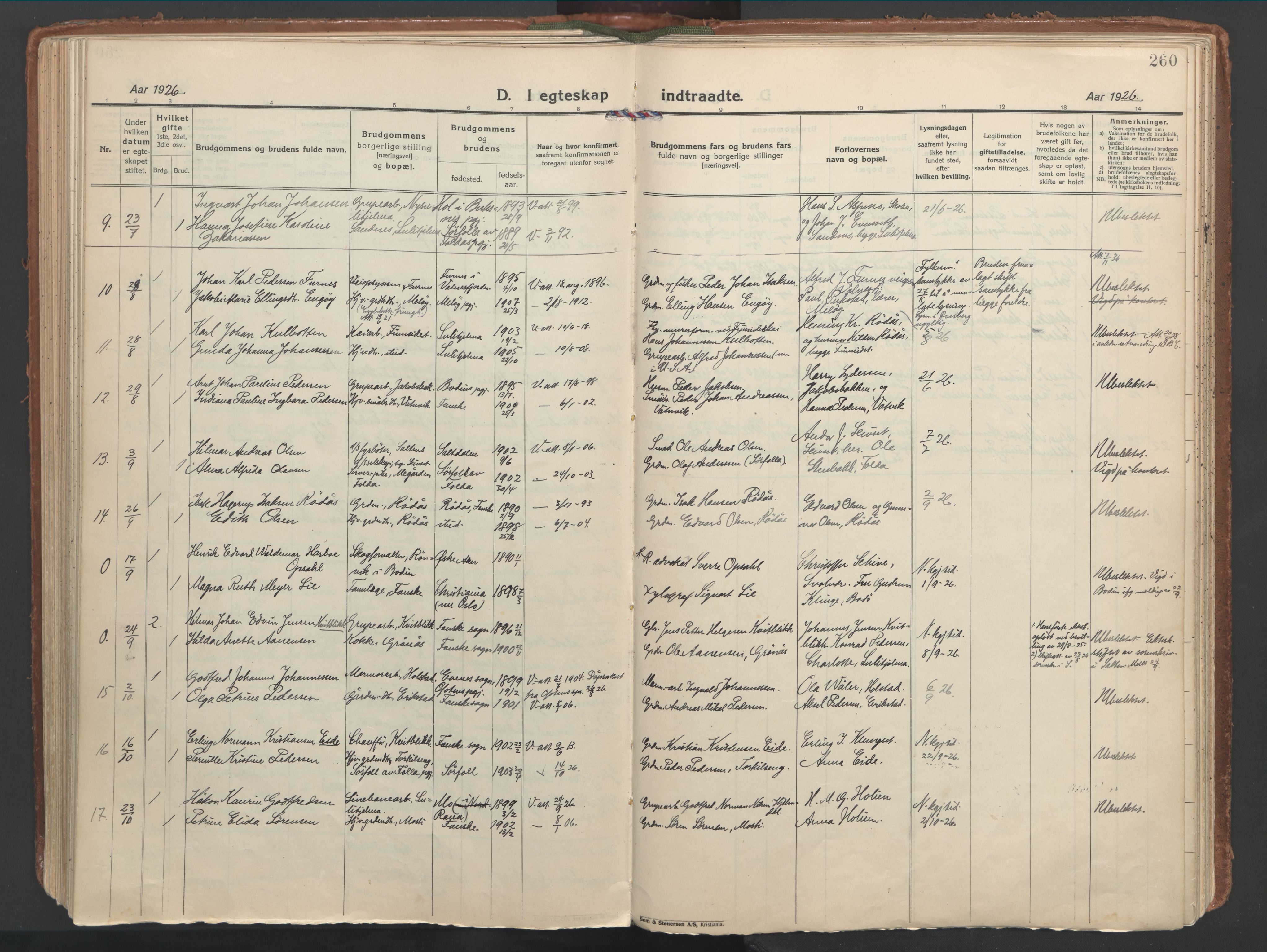 Ministerialprotokoller, klokkerbøker og fødselsregistre - Nordland, AV/SAT-A-1459/849/L0699: Parish register (official) no. 849A10, 1924-1937, p. 260