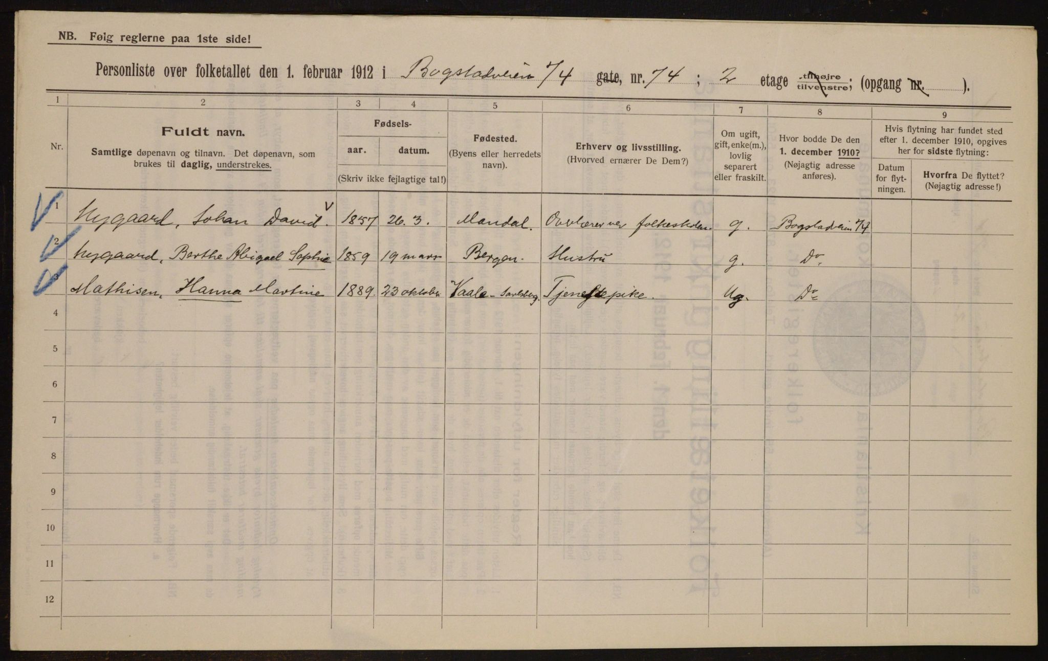 OBA, Municipal Census 1912 for Kristiania, 1912, p. 7465