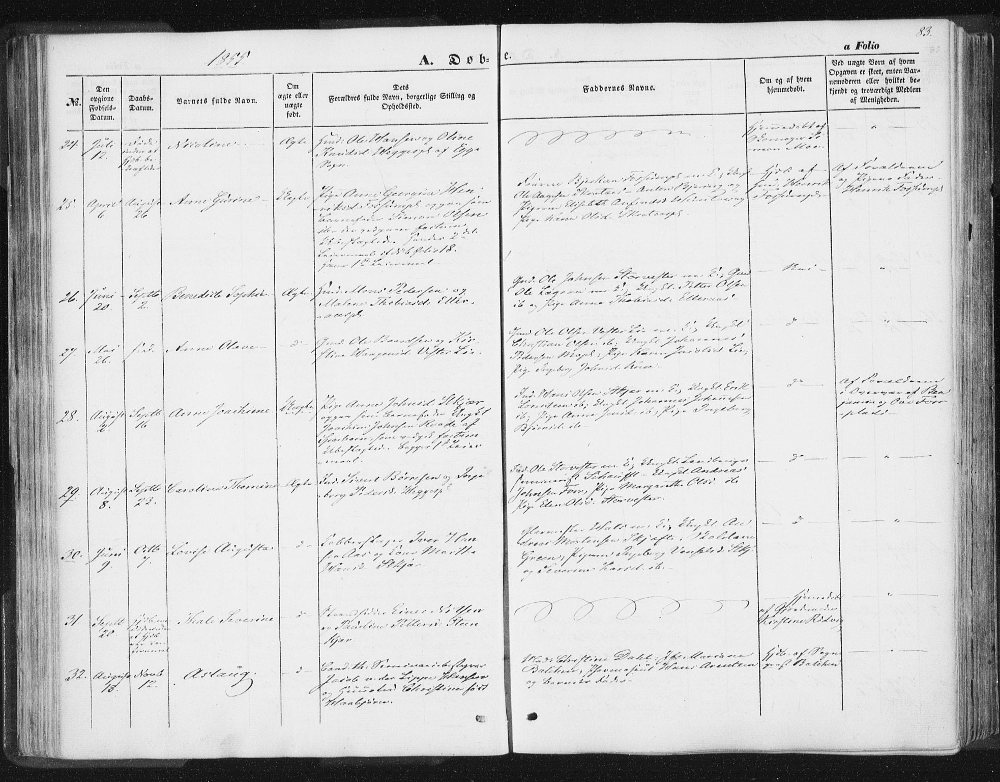 Ministerialprotokoller, klokkerbøker og fødselsregistre - Nord-Trøndelag, SAT/A-1458/746/L0446: Parish register (official) no. 746A05, 1846-1859, p. 83