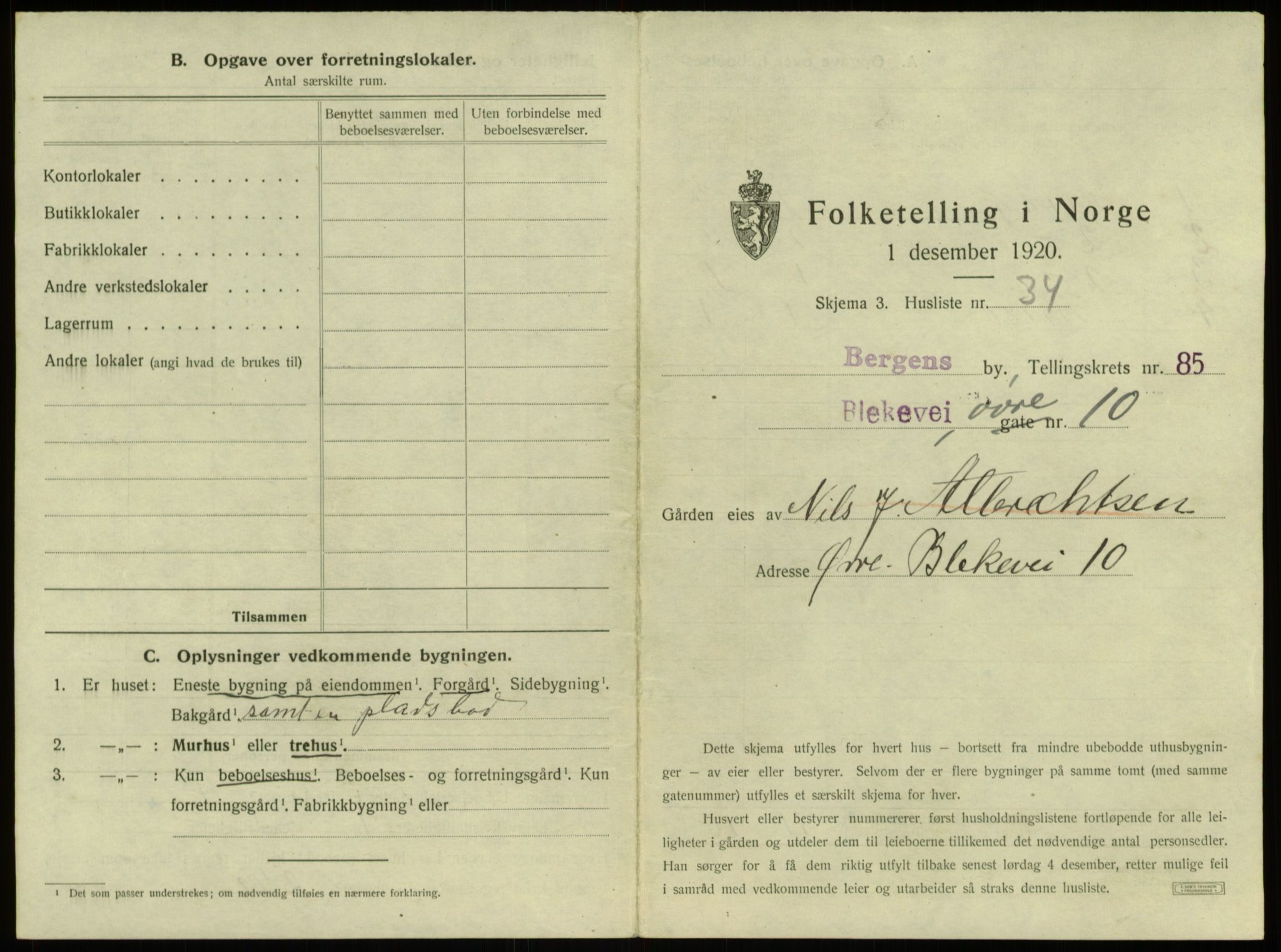 SAB, 1920 census for Bergen, 1920, p. 8134