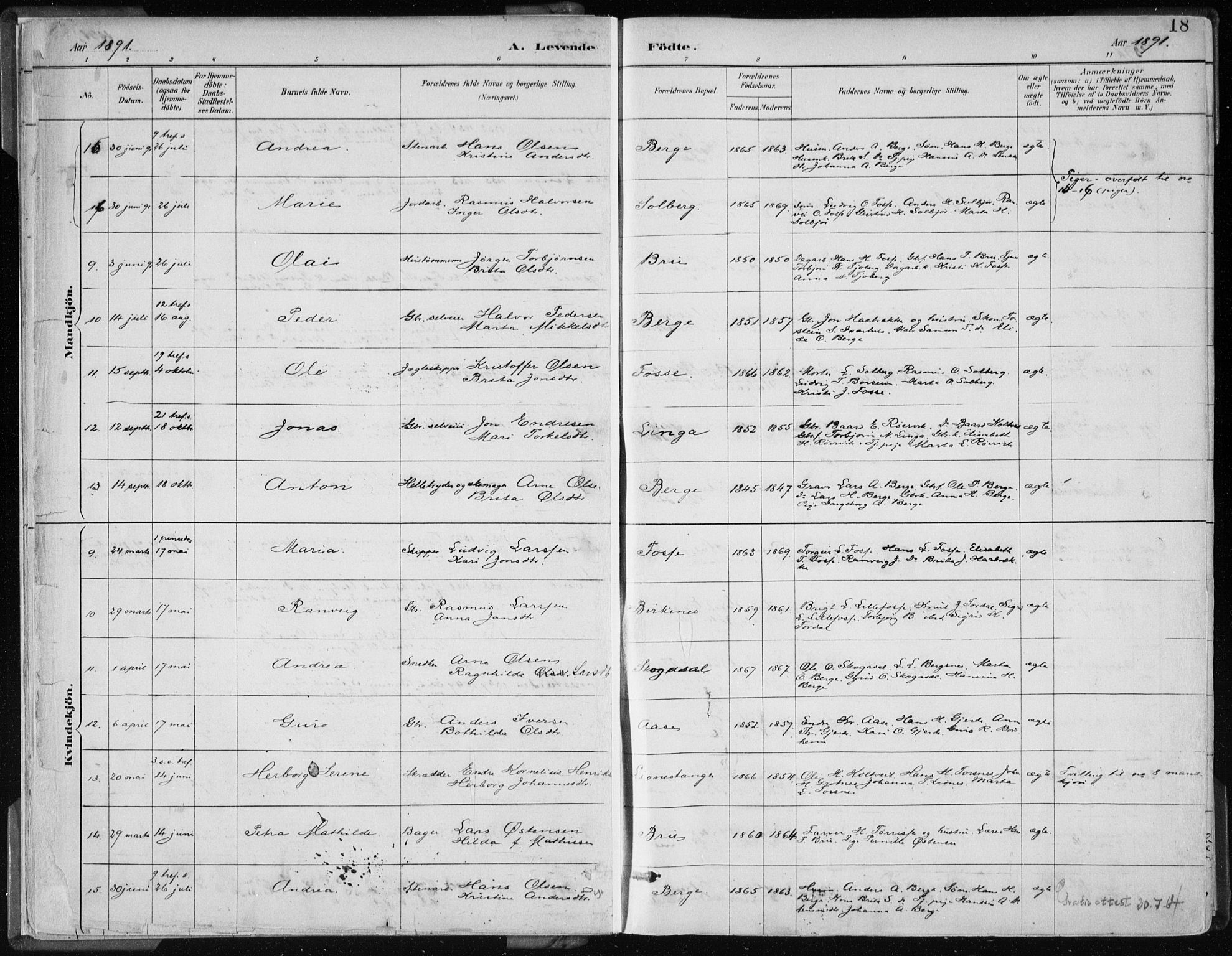 Strandebarm sokneprestembete, AV/SAB-A-78401/H/Haa: Parish register (official) no. B  1, 1886-1908, p. 18