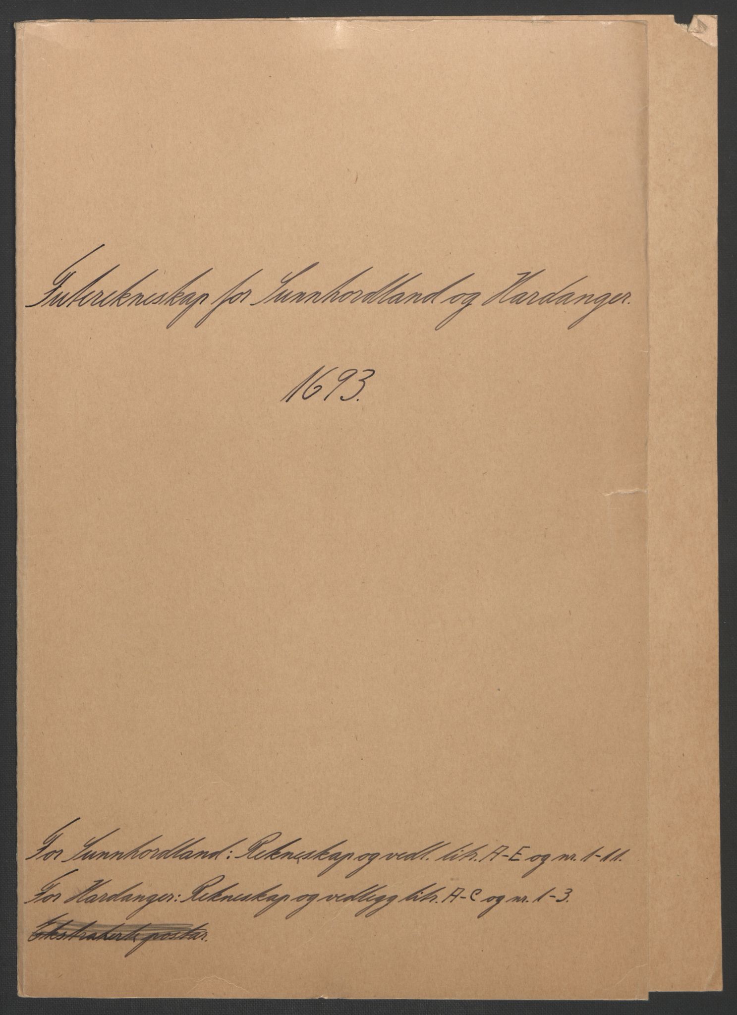 Rentekammeret inntil 1814, Reviderte regnskaper, Fogderegnskap, AV/RA-EA-4092/R48/L2974: Fogderegnskap Sunnhordland og Hardanger, 1693, p. 3