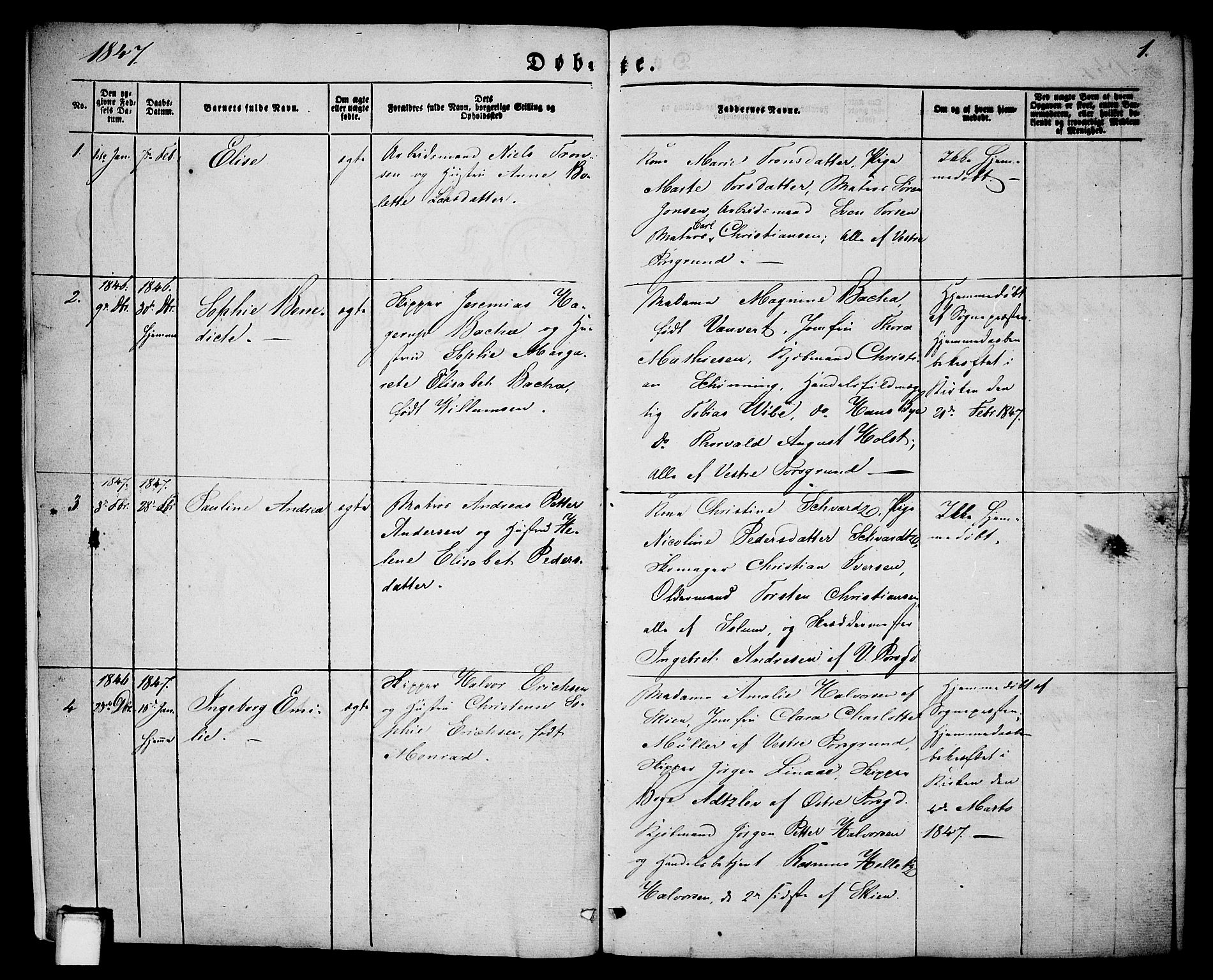 Porsgrunn kirkebøker , SAKO/A-104/G/Ga/L0002: Parish register (copy) no. I 2, 1847-1877, p. 1