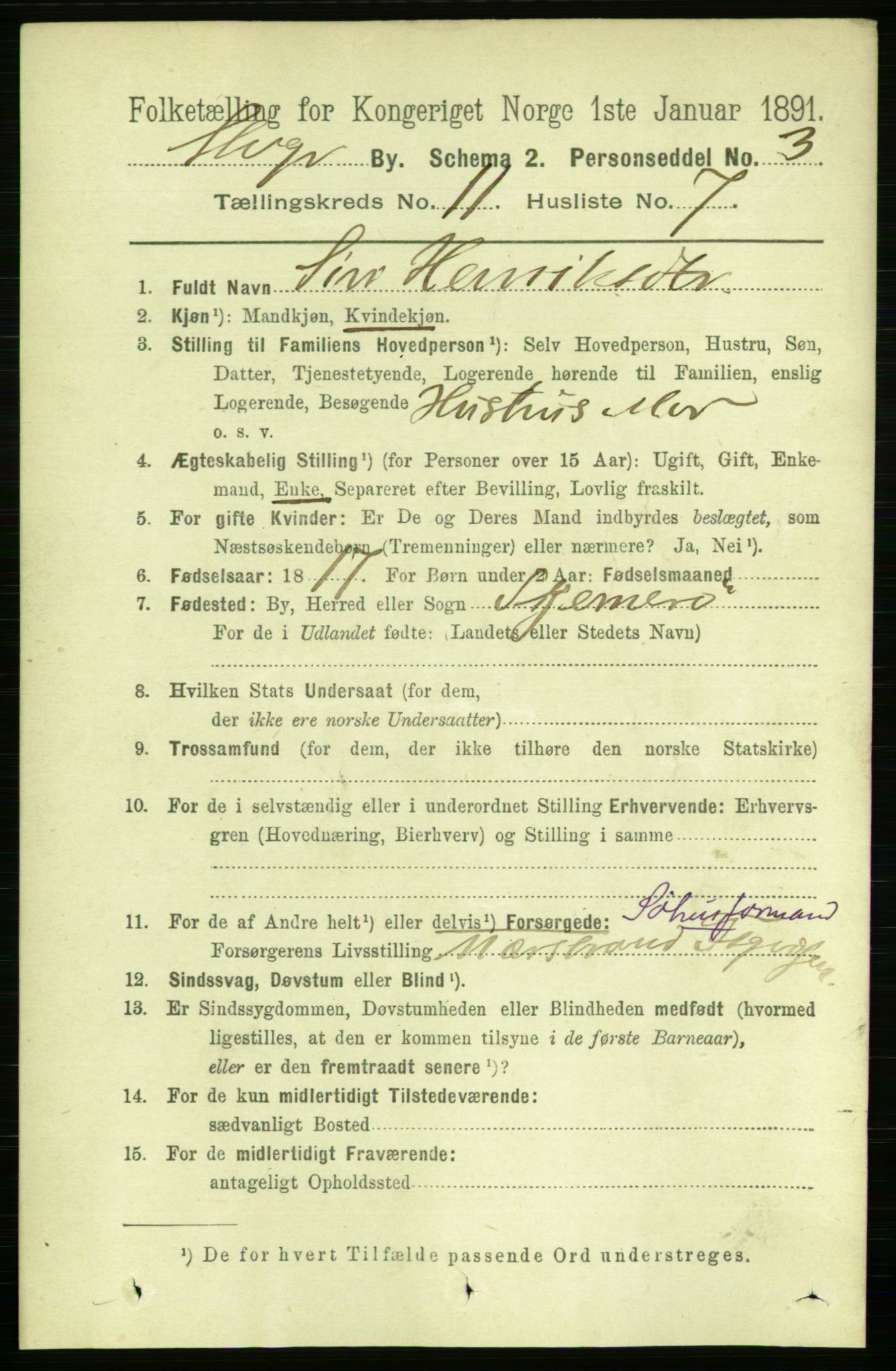 RA, 1891 census for 1103 Stavanger, 1891, p. 14095