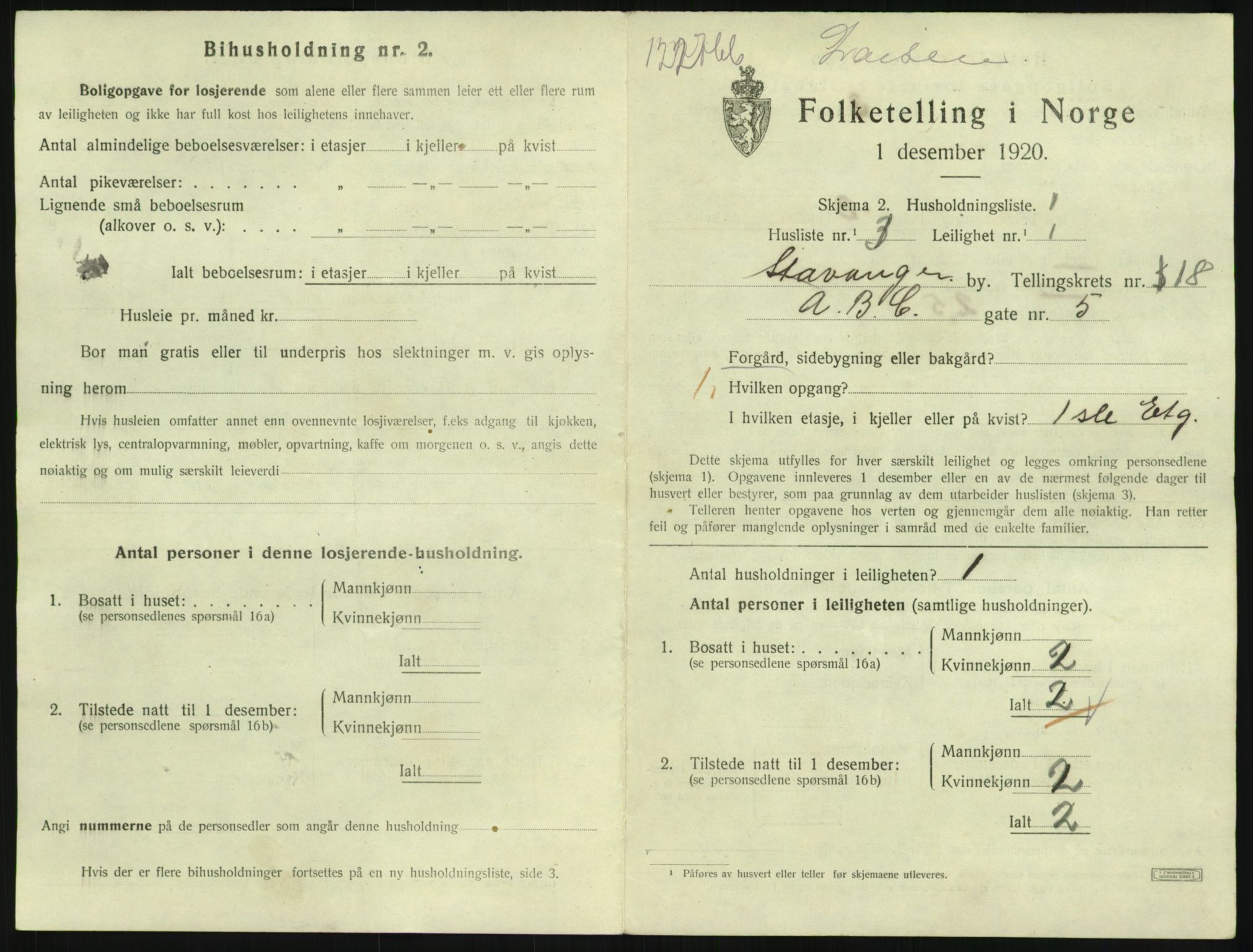 SAST, 1920 census for Stavanger, 1920, p. 174